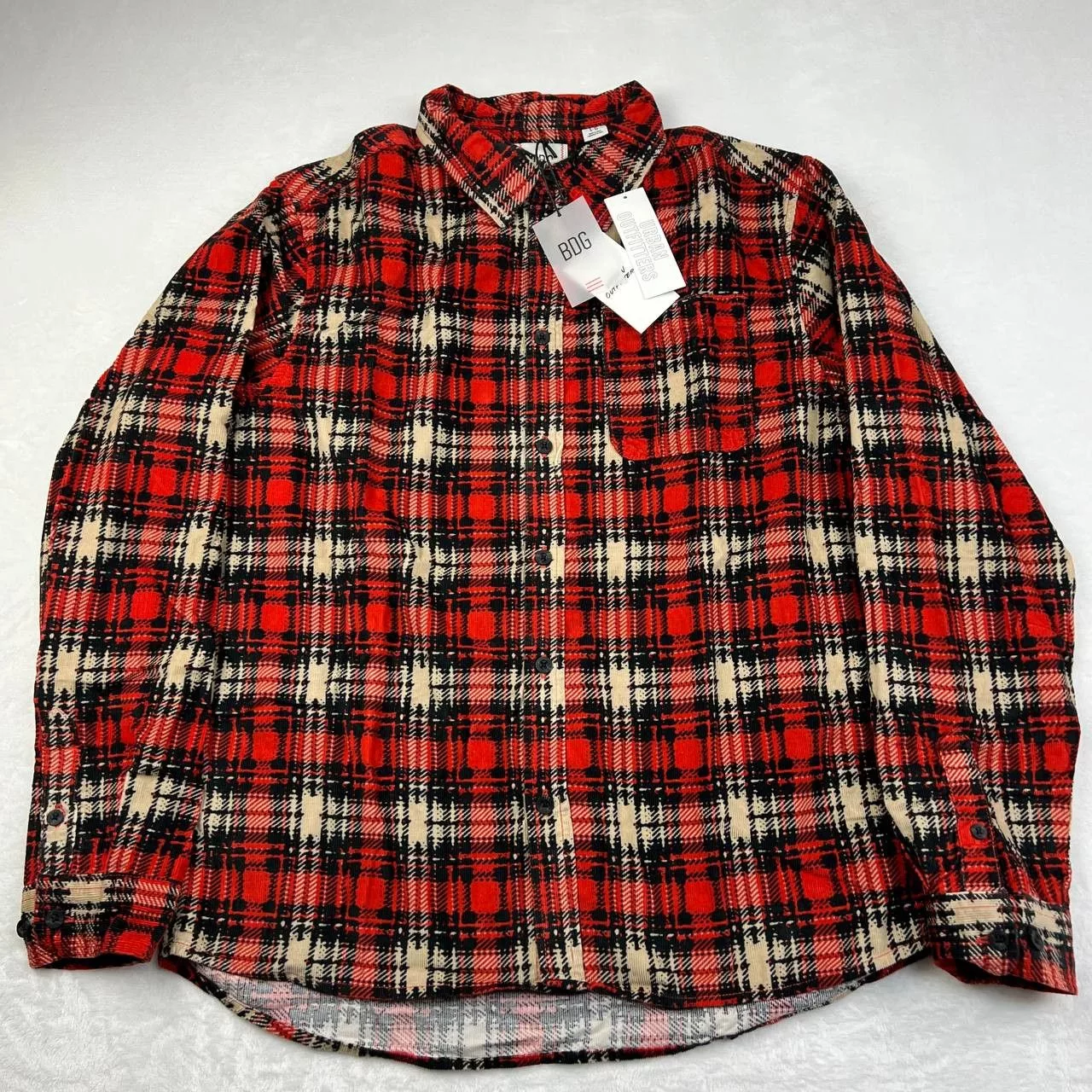 Bdg Shirts Button Ups BDG Shirt Mens Red Large Plaid Corduroy Button Down