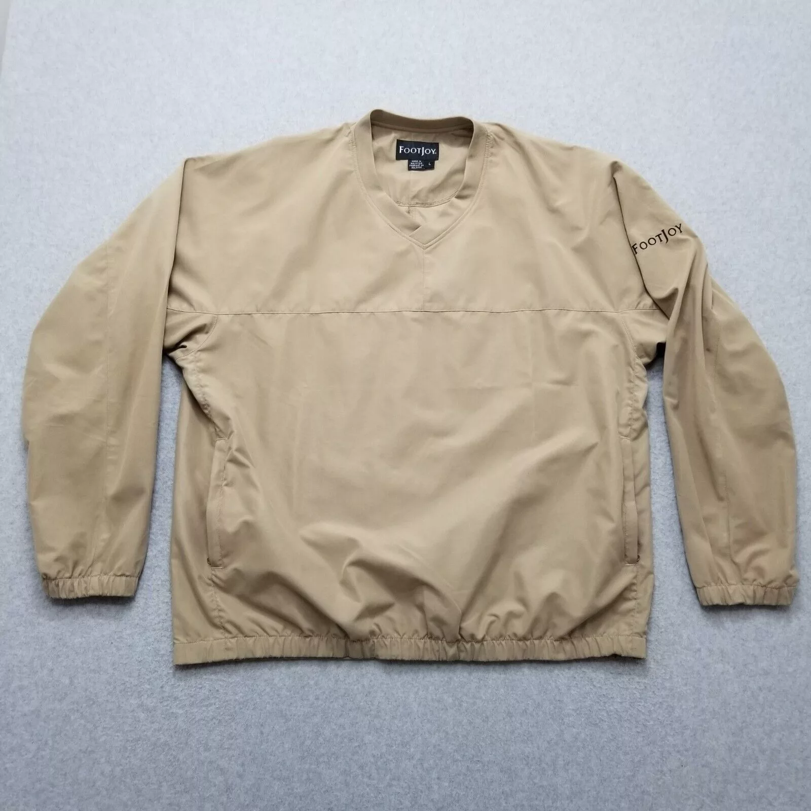 Footjoy Light Jackets FootJoy Windbreaker Jacket Men Large Embroidered Logo Golf Beige