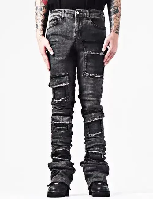 High Sport Denim High Sport × Japanese Brand × Jean Vintage washed distressed rock and roll flared jeans Black