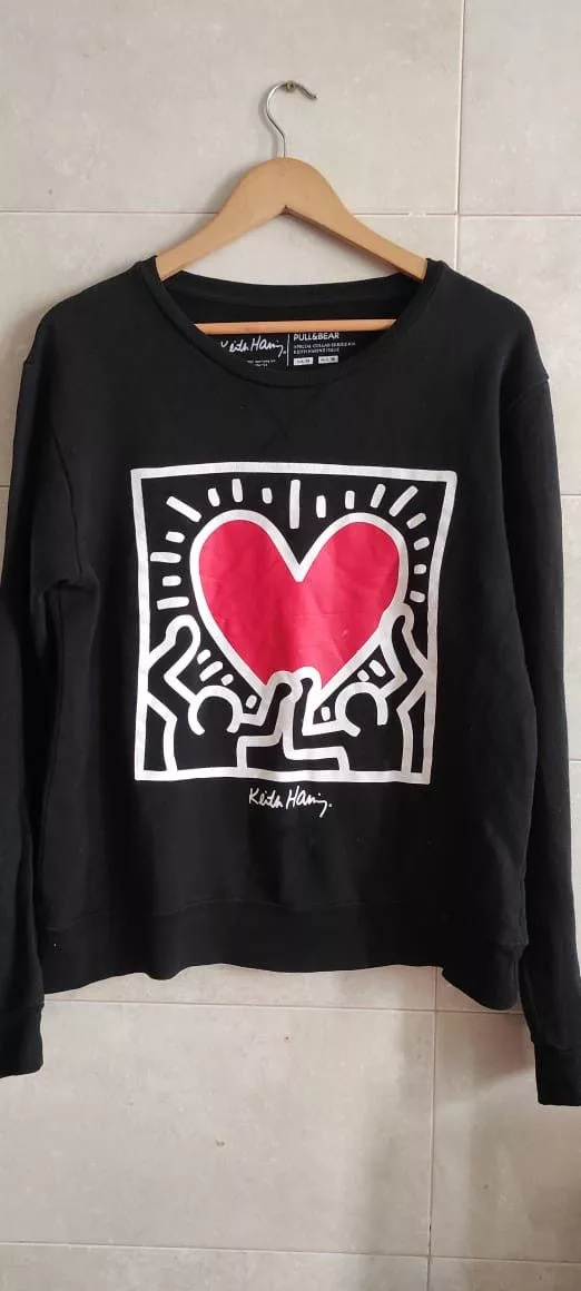 Keith Haring Sweaters Keith Haring × Pull & Bear KEITH HARING SWEATSHIRT Dancing Heart Graphic Pullover Black