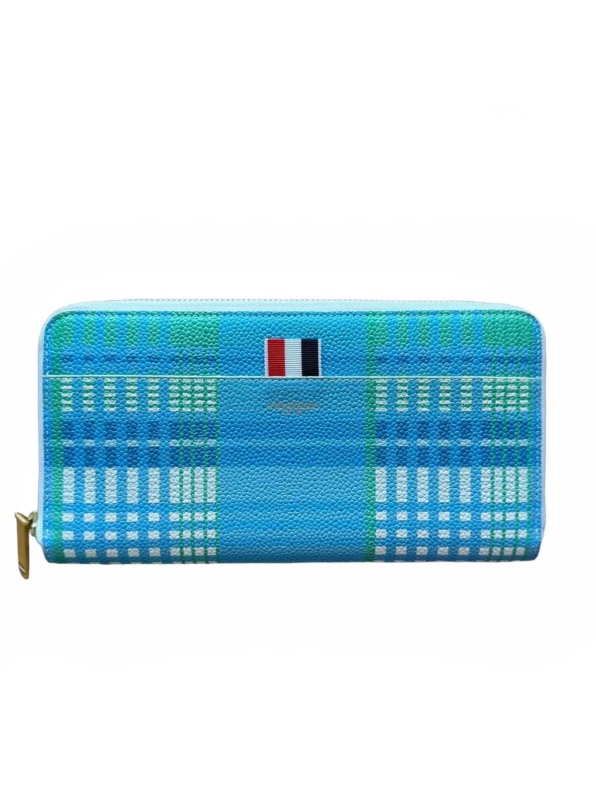 Thom Browne Wallets Thom Browne Pebble Grain Blue Plaid Leather Wallet