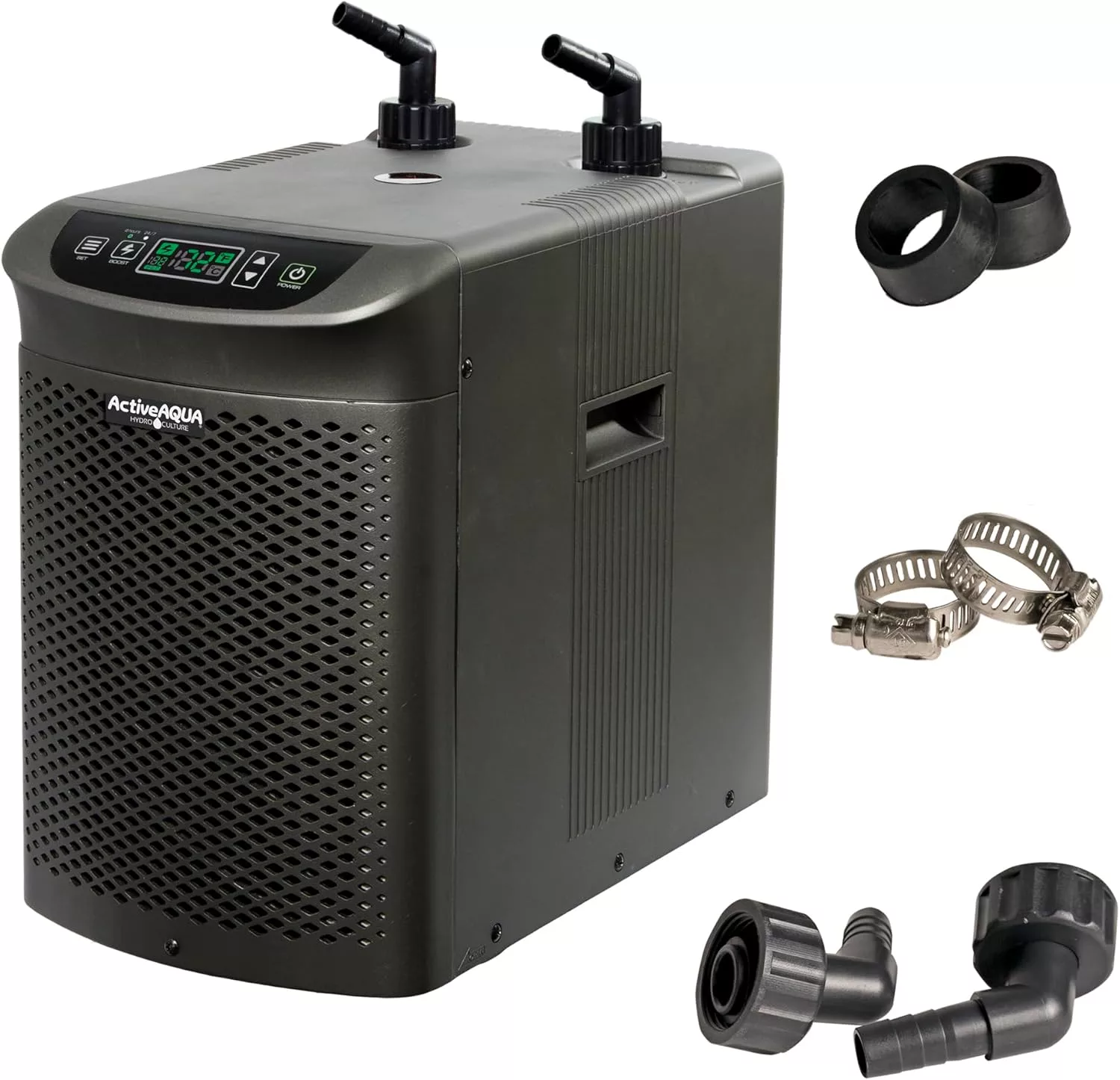 Active Aqua Hydroponic Water Chiller 0.25HP Boost Function Adjustable Cooling for 40-92 Gallon Reservoirs Titanium Evaporator