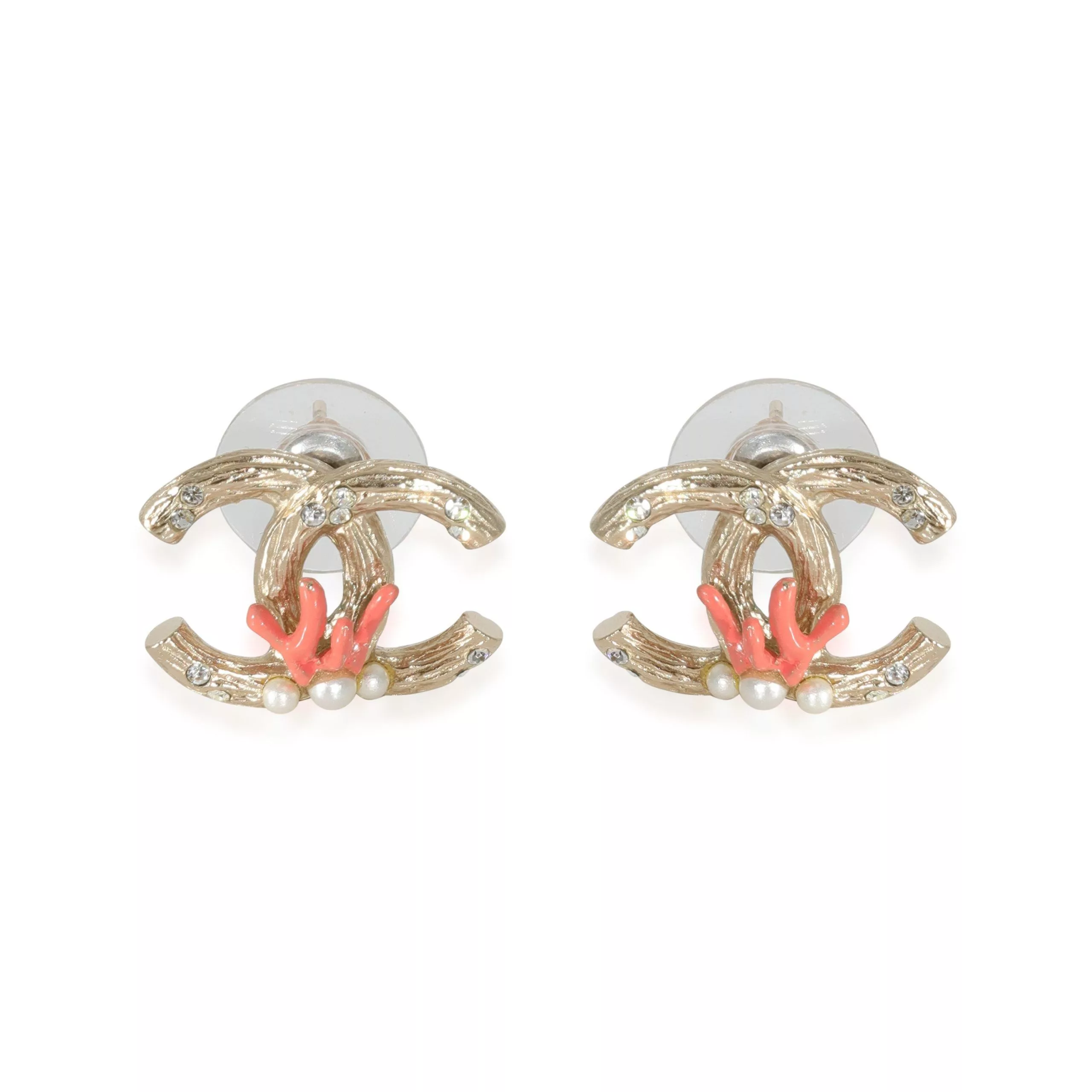 Chanel Rings Chanel 2012 CC Stud Earrings With Strass & Faux Pearls Yellow