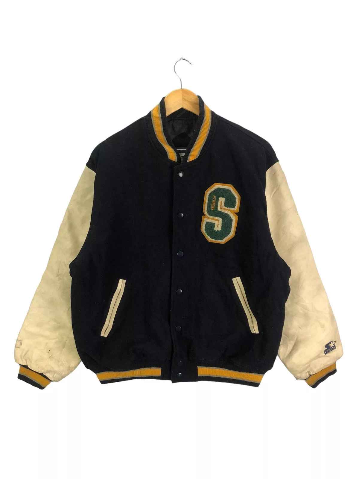 Starter Bombers Starter × Vintage Vintage Varsity Jacket Starter Spell out Embroidery Leather Blue
