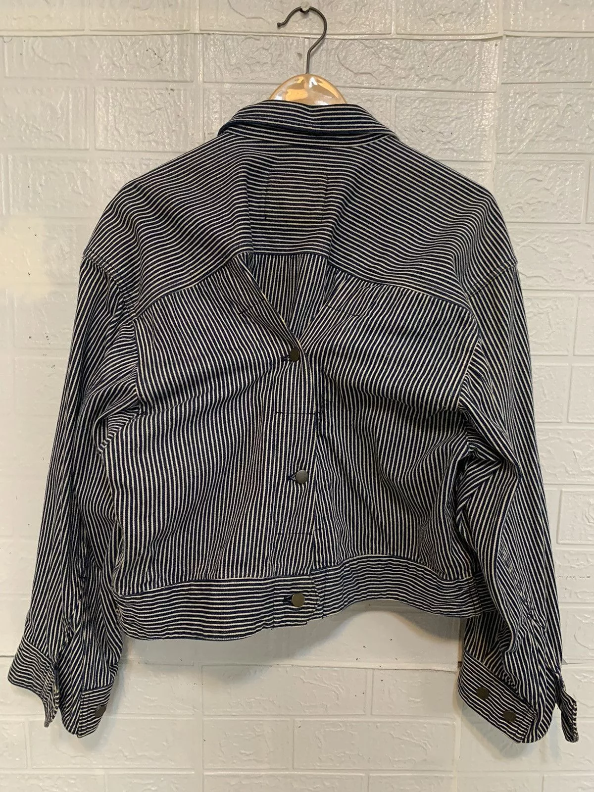 Issey Miyake Denim Jackets Vintage Issey Miyake Hickory Stripe Asymemetrical Jacket Blue