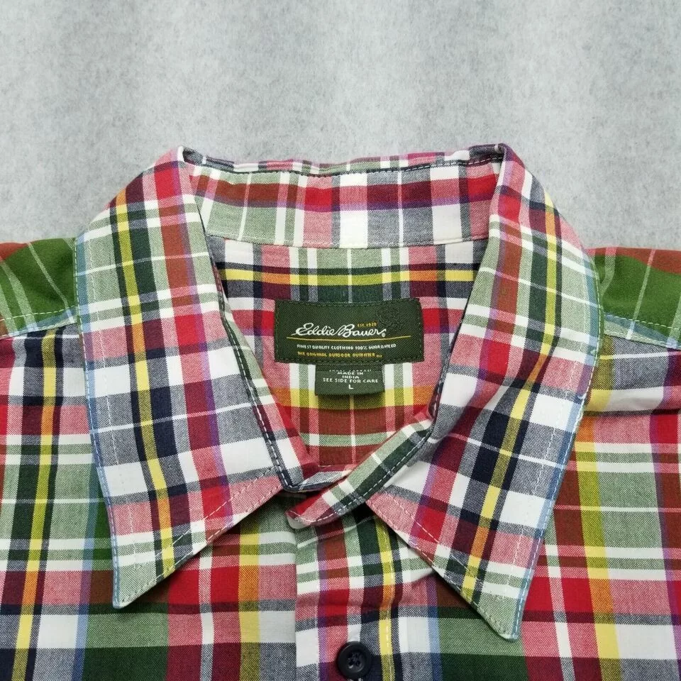 Eddie Bauer Shirts Button Ups Eddie Bauer Shirt Mens Large Plaid Button Up Short Sleeve Green
