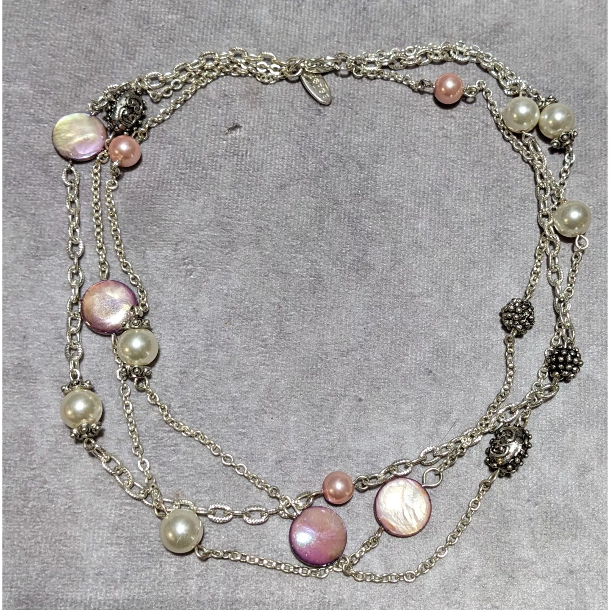 George Necklaces George Silver Necklace With Pink & White Beads