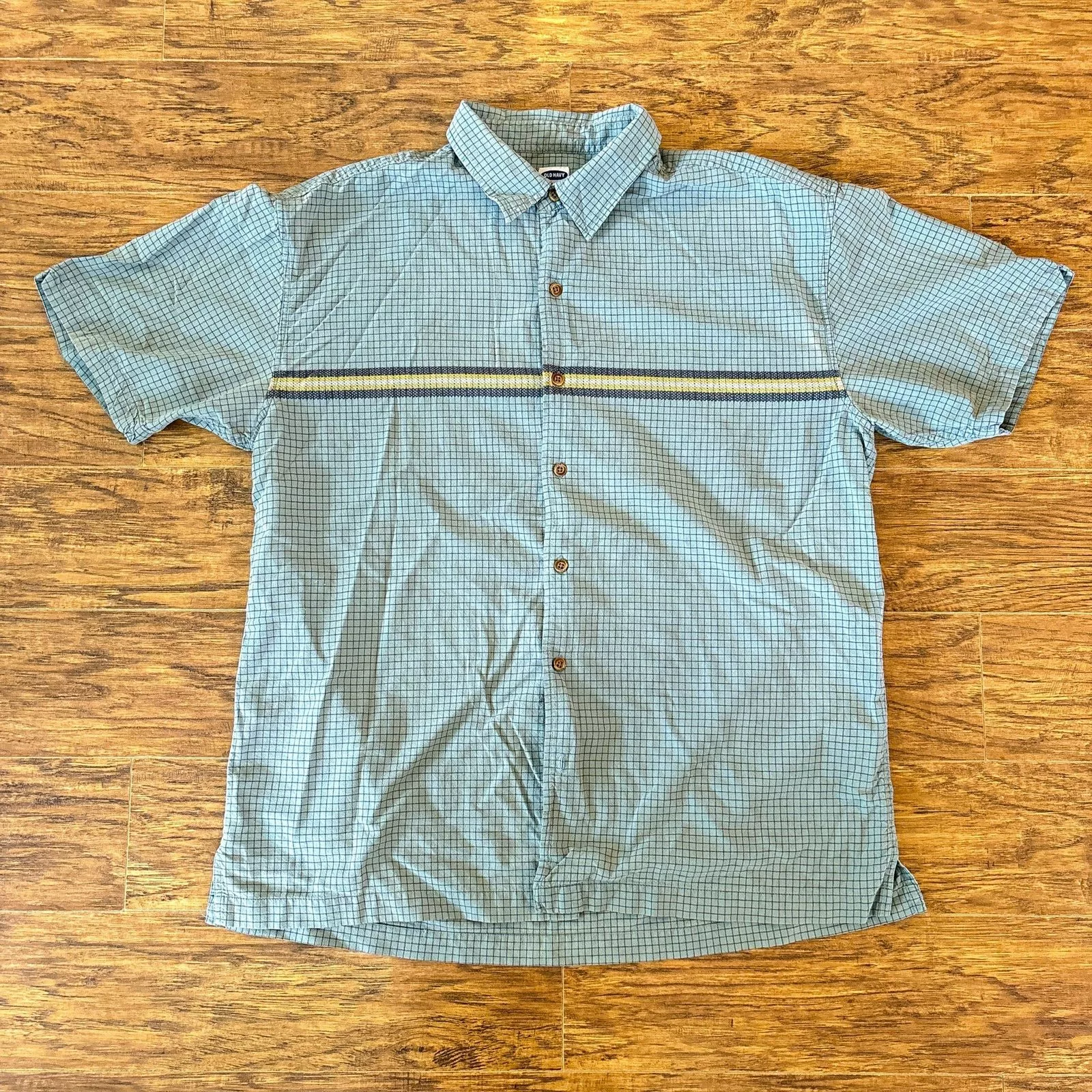 Old Navy Shirts Button Ups Old Navy Blue Striped Plaid Retro Y2K Button Up Shirt XL