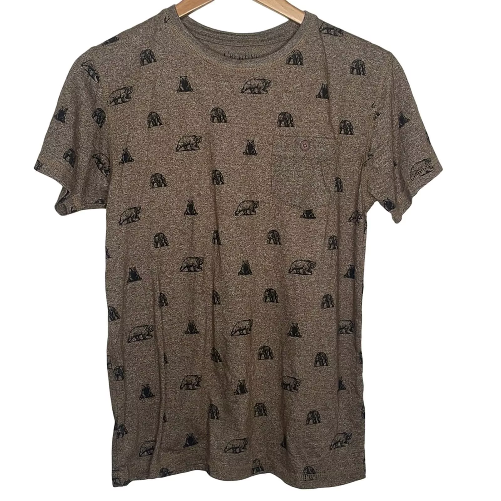 Other Short Sleeve T Shirts Other NWOT Bear Print Pocket Tee Brown