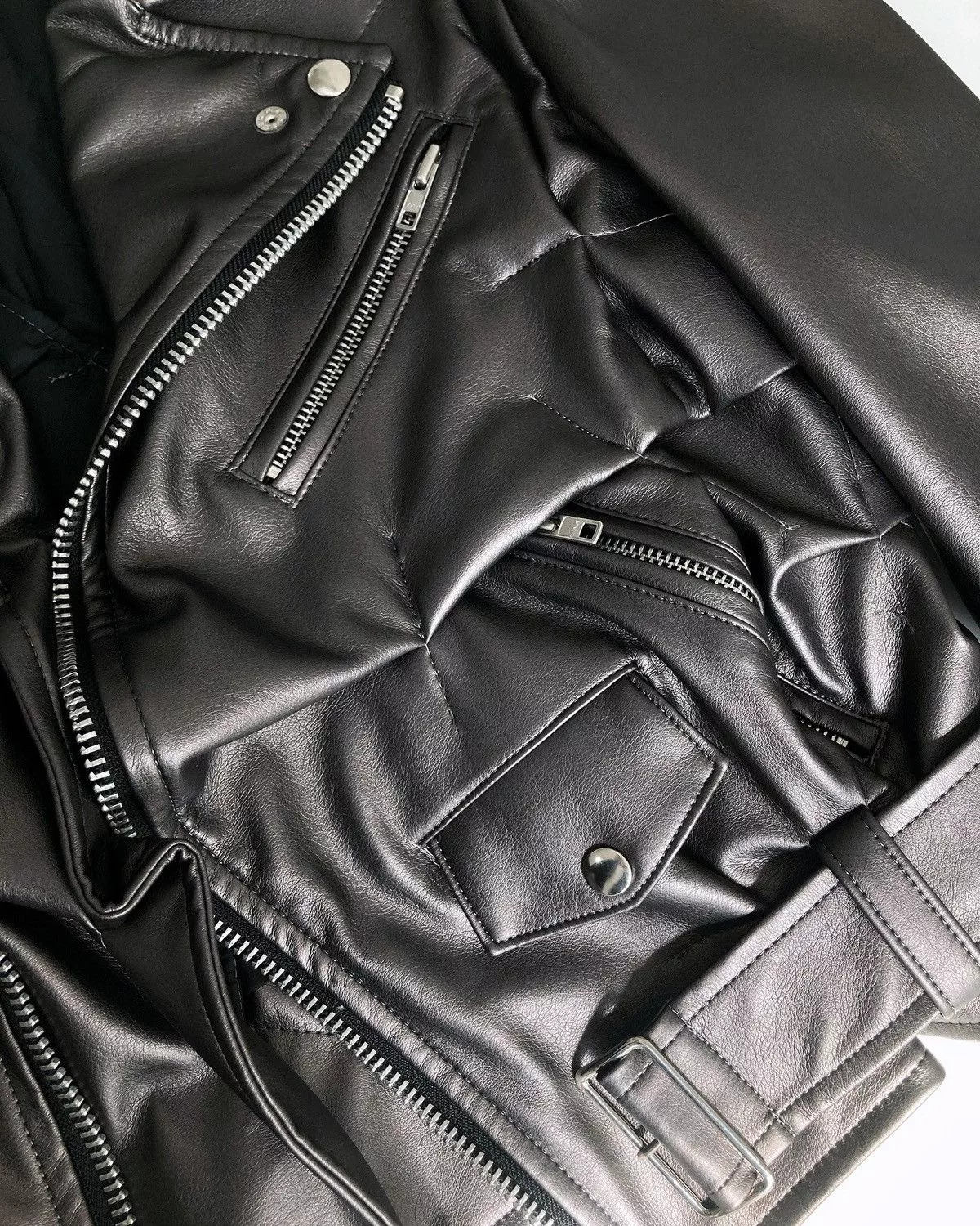 Comme des Garcons Leather Jackets Comme des Garcons × Comme des Garcons Homme Plus × Junya Watanabe ❌ NWT CDG AD2020 homme plus fold stitch Rider Black