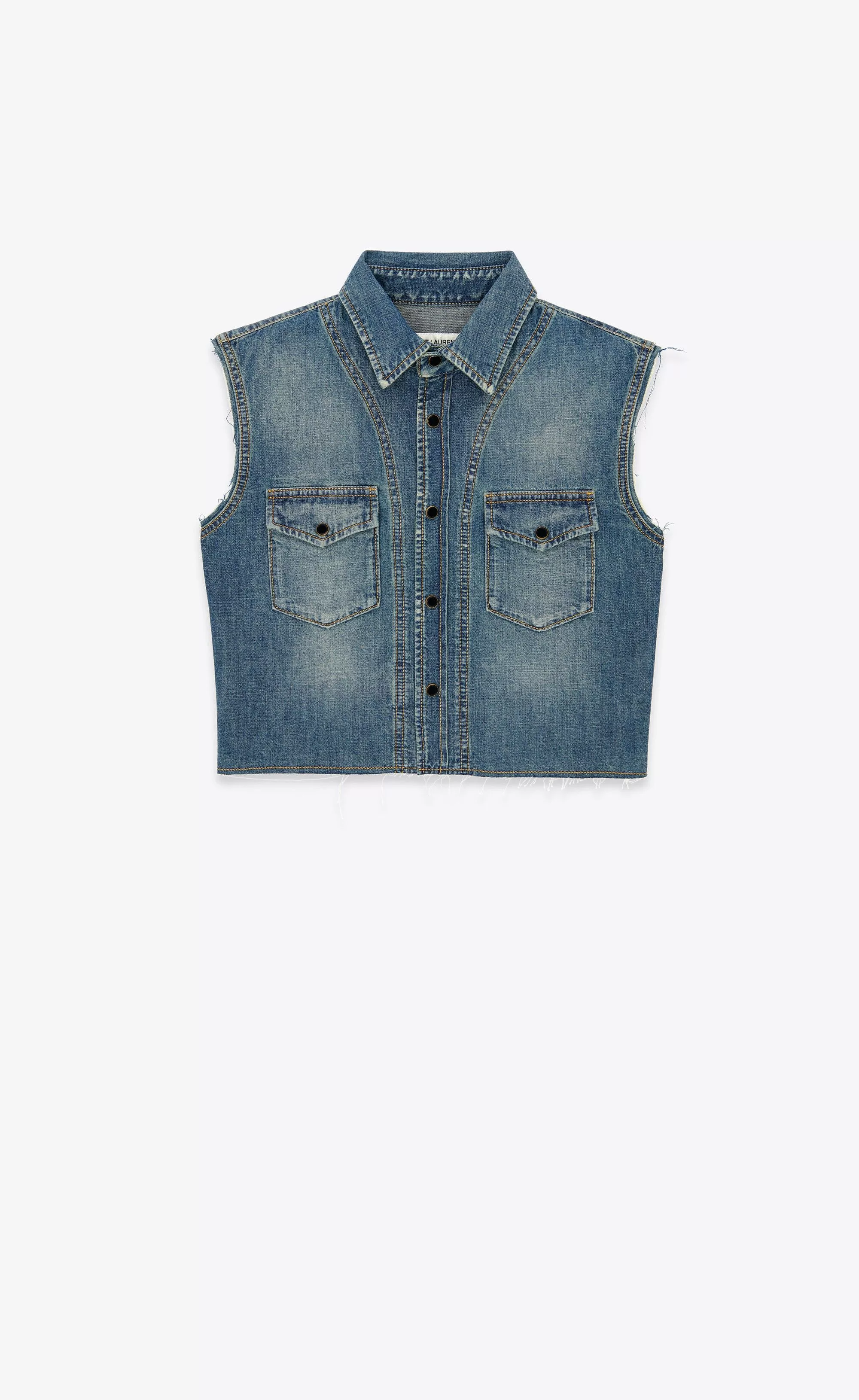 Saint Laurent Paris Button Ups Saint Laurent Paris o1b1hav110724 Cropped Shirt Dusty Medium in Denim Blue