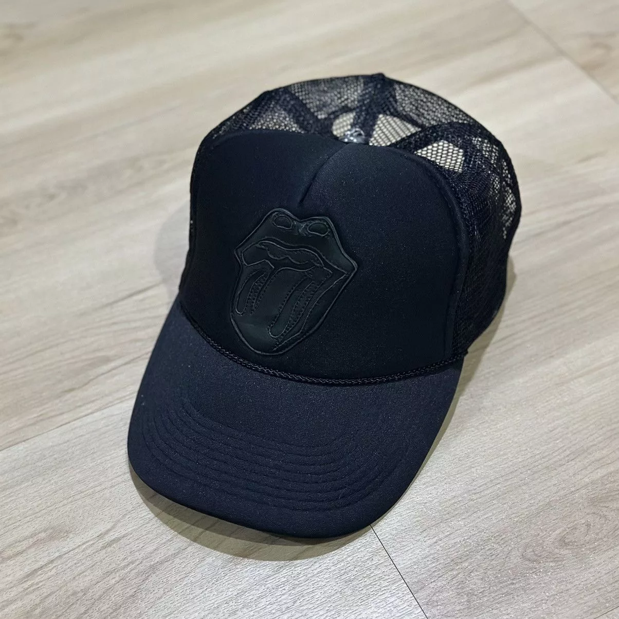 Chrome Hearts Hats Chrome hearts rolling stone trucker cap Black