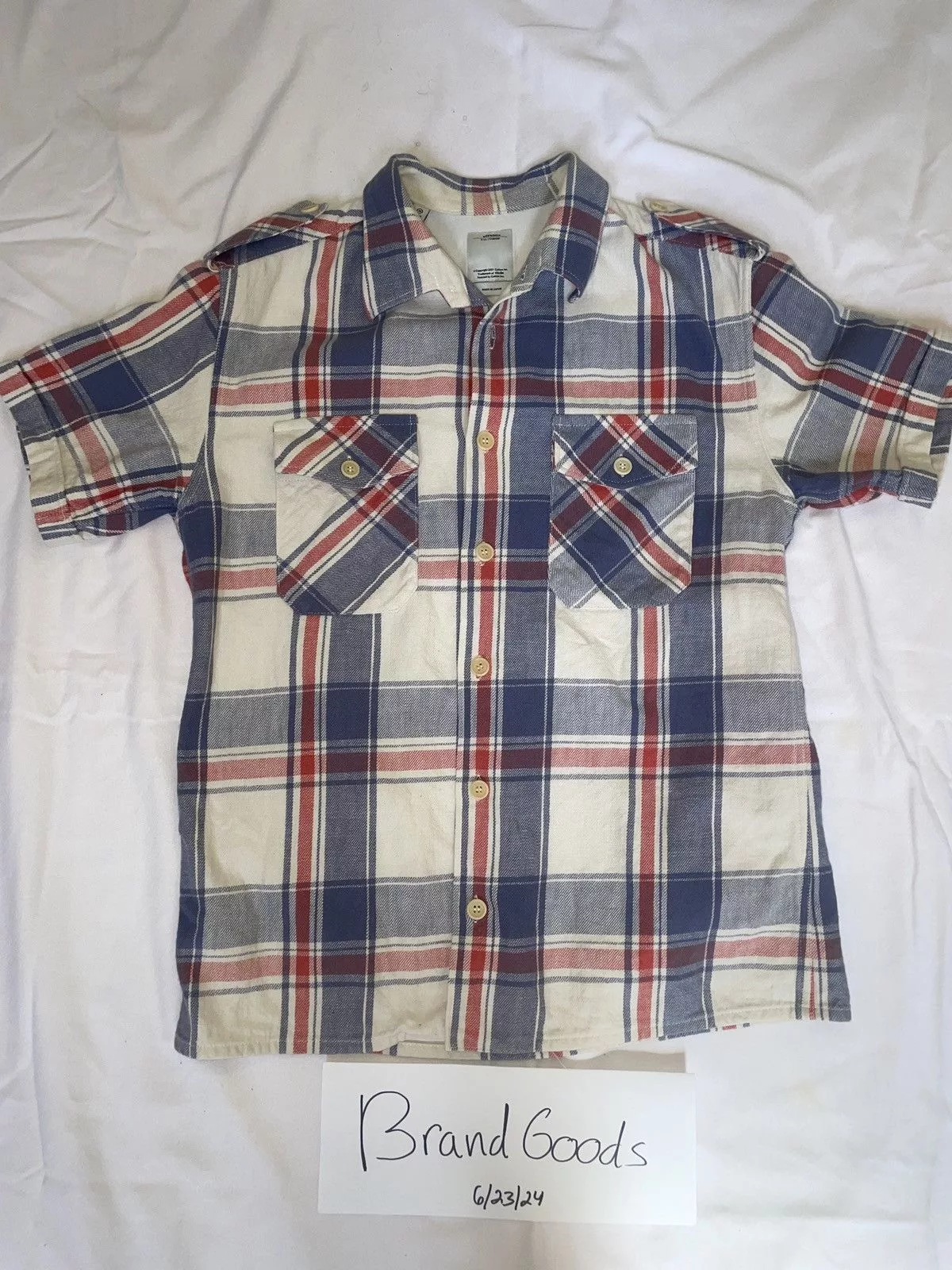 Visvim Shirts Button Ups Visvim Plaid Print Short Sleeve Western Shirt White