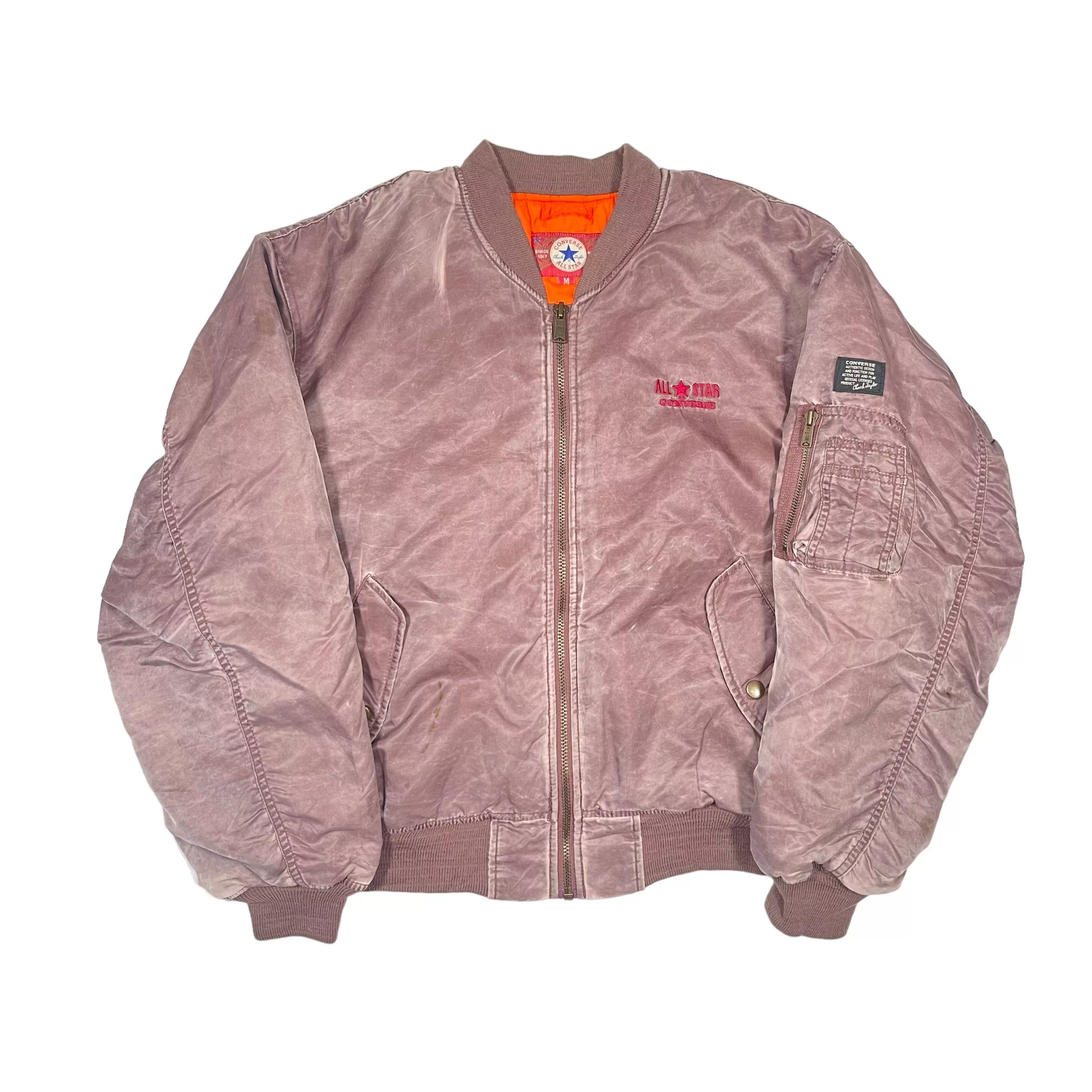 Converse Bombers Converse × Vintage Vintage 1990s Converse Nylon Washed Bomber Jacket Red
