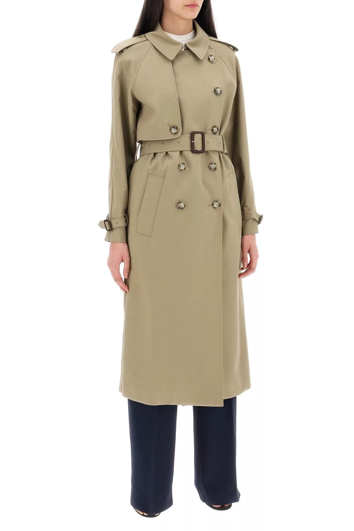 Stella McCartney Rain Jackets STELLA McCARTNEY Sustainable Cotton Double-Breasted Trench Green
