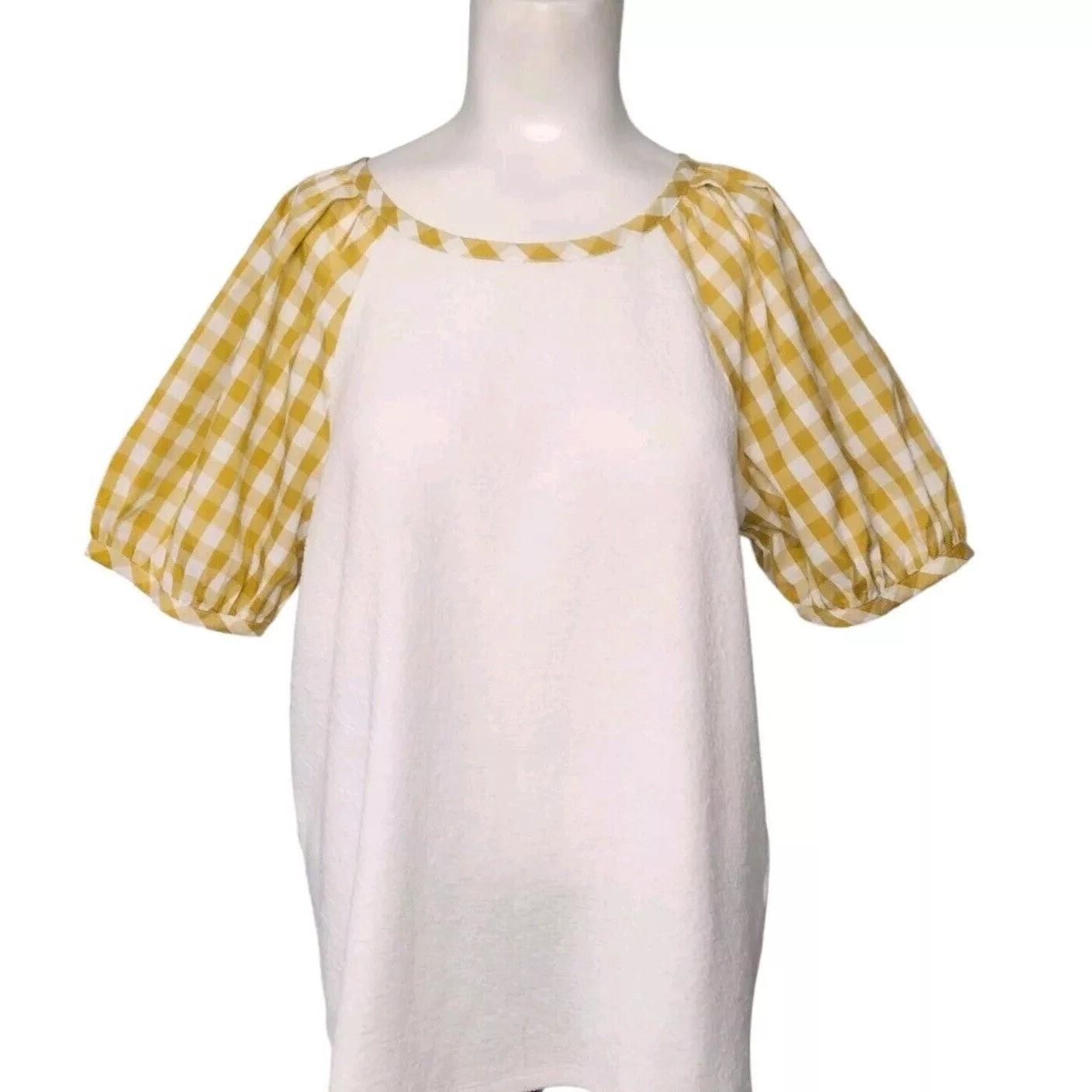 Anthropologie Blouses Anthropologie Sunday in Brooklyn Puckered Gingham Check Top White