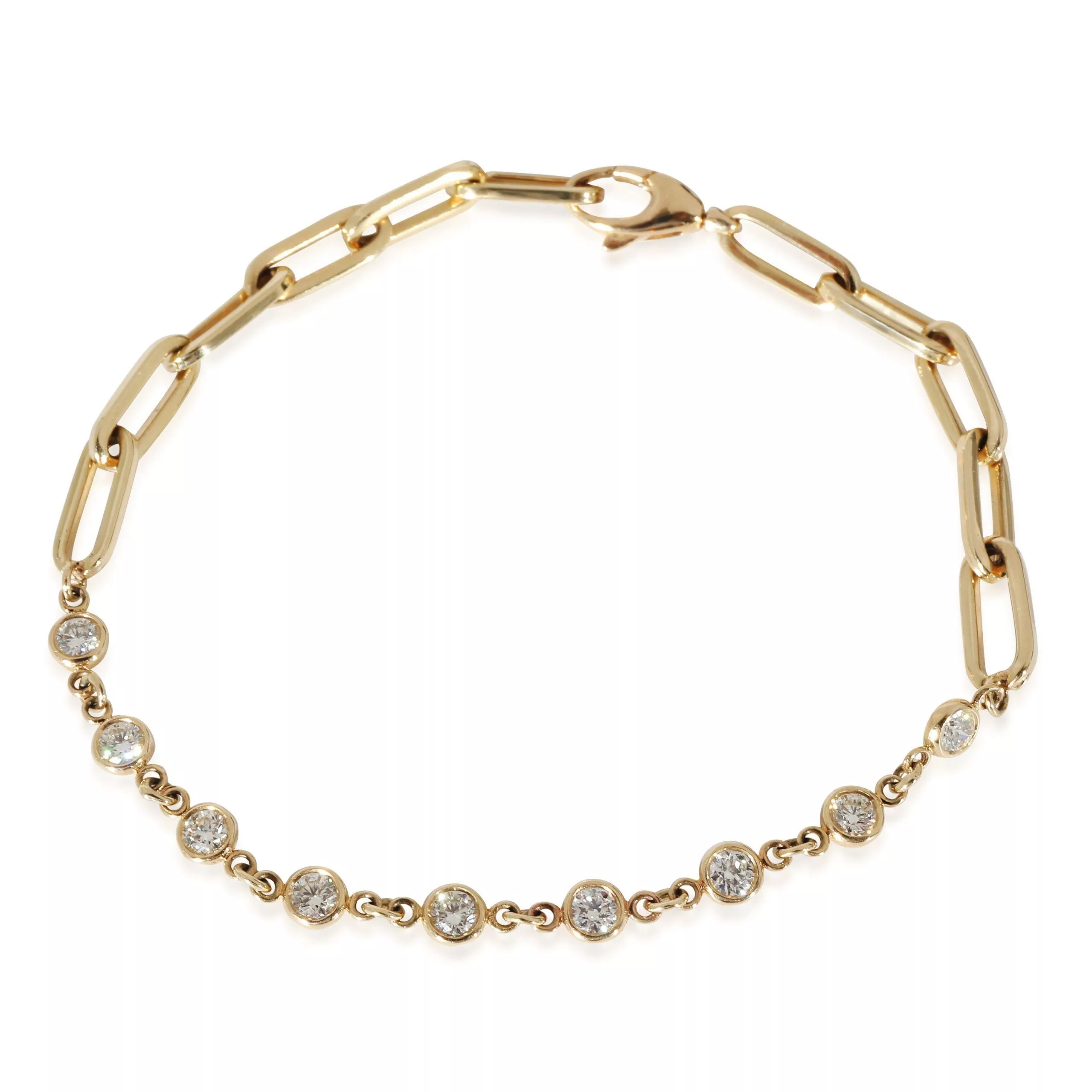Other Rings Other Diamond Bezel Set Paperclip Bracelet in 14K Yellow Gold 0.85 CTW