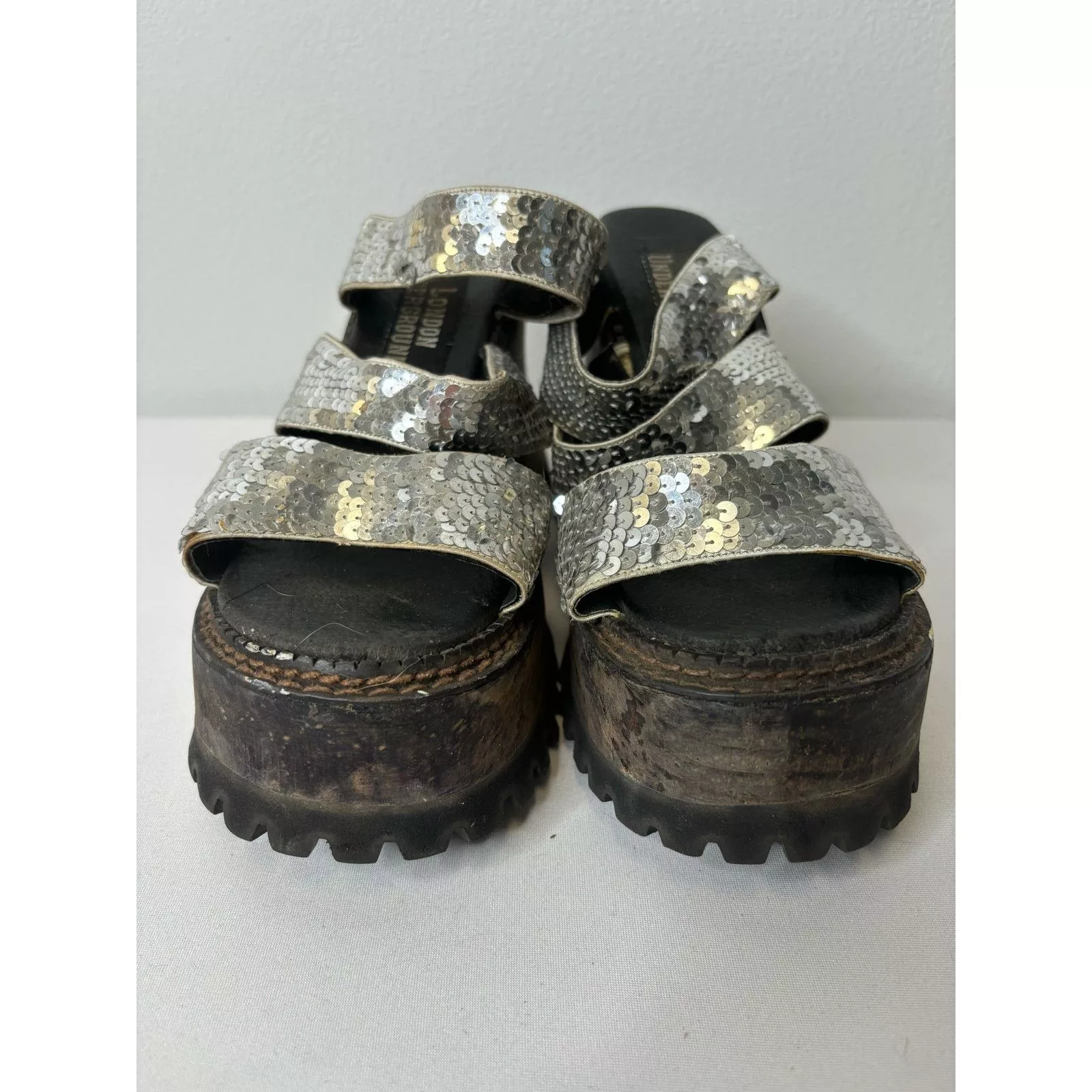 Other Heels Other London Underground Vintage 90s Super Rare Sequin Platform 7 Silver Streetwear