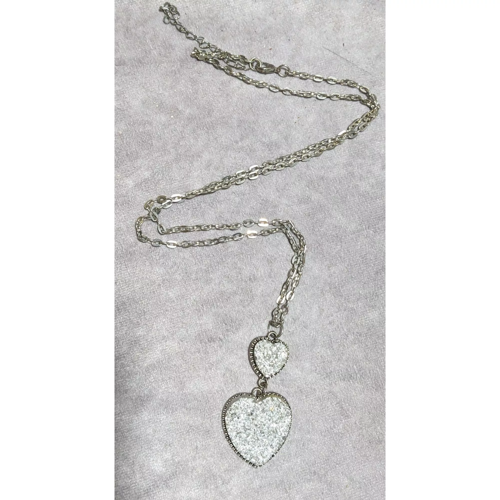 Other Necklaces Other Silver Druzy Double Heart Necklace