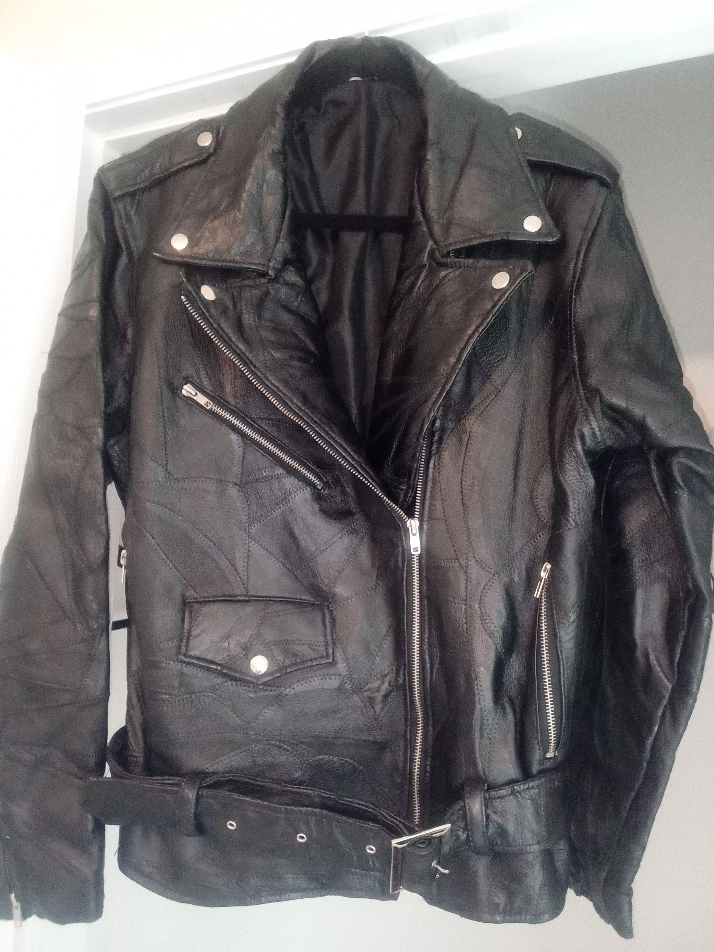 Vintage Leather Jackets VINTAGE LEATHER BIKER JACKET WITH EAGLE EMBROIDERY Black