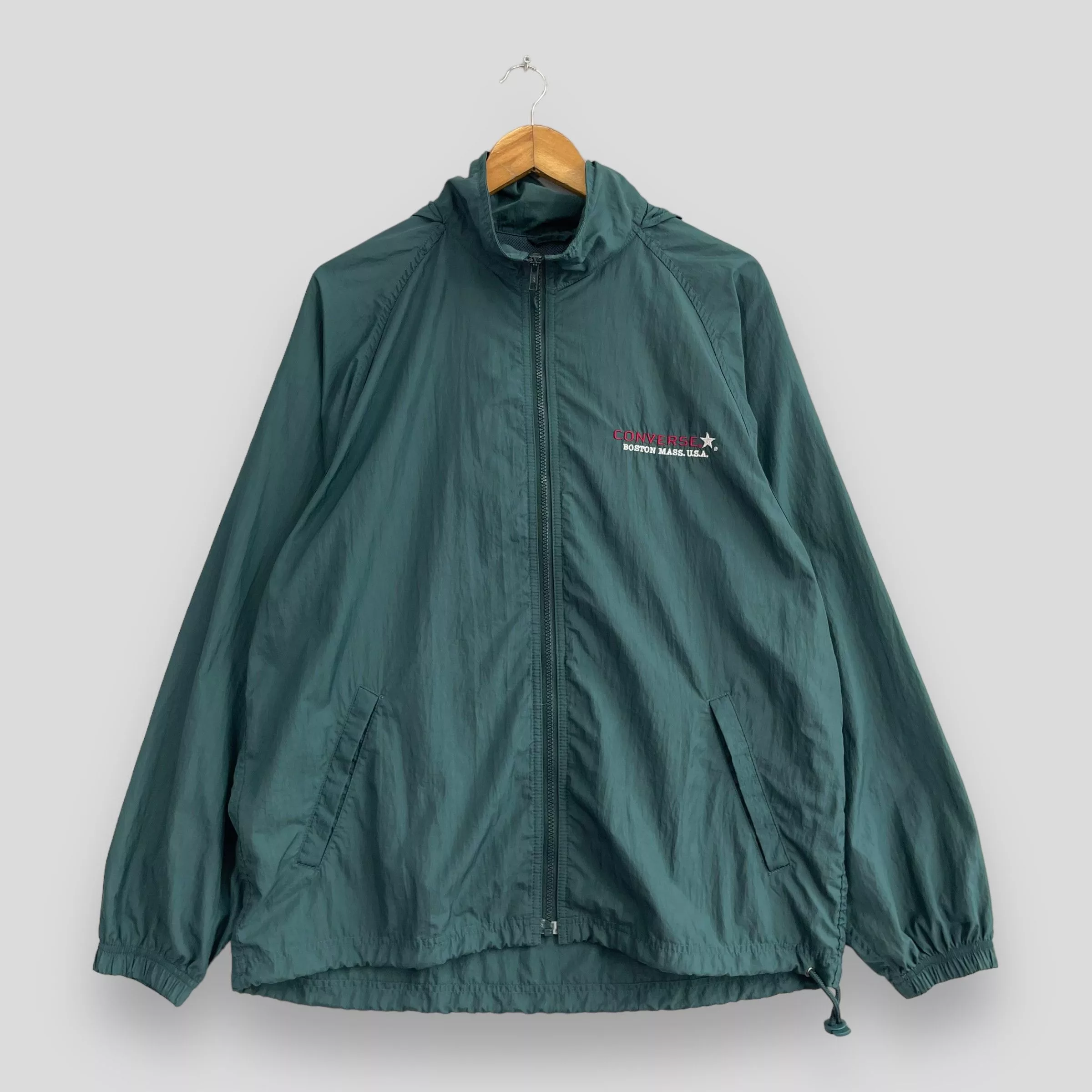 Converse Light Jackets Converse × Vintage Vintage CONVERSE Windbreaker Nylon Hoodie Jacket Green Streetwear