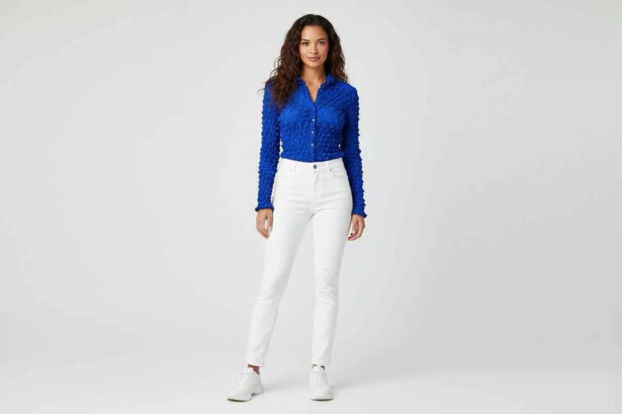 Vintage Blouses Vintage Y2K Electric Blue popcorn Top, crinkle textured ruched Shirt Avant-Garde