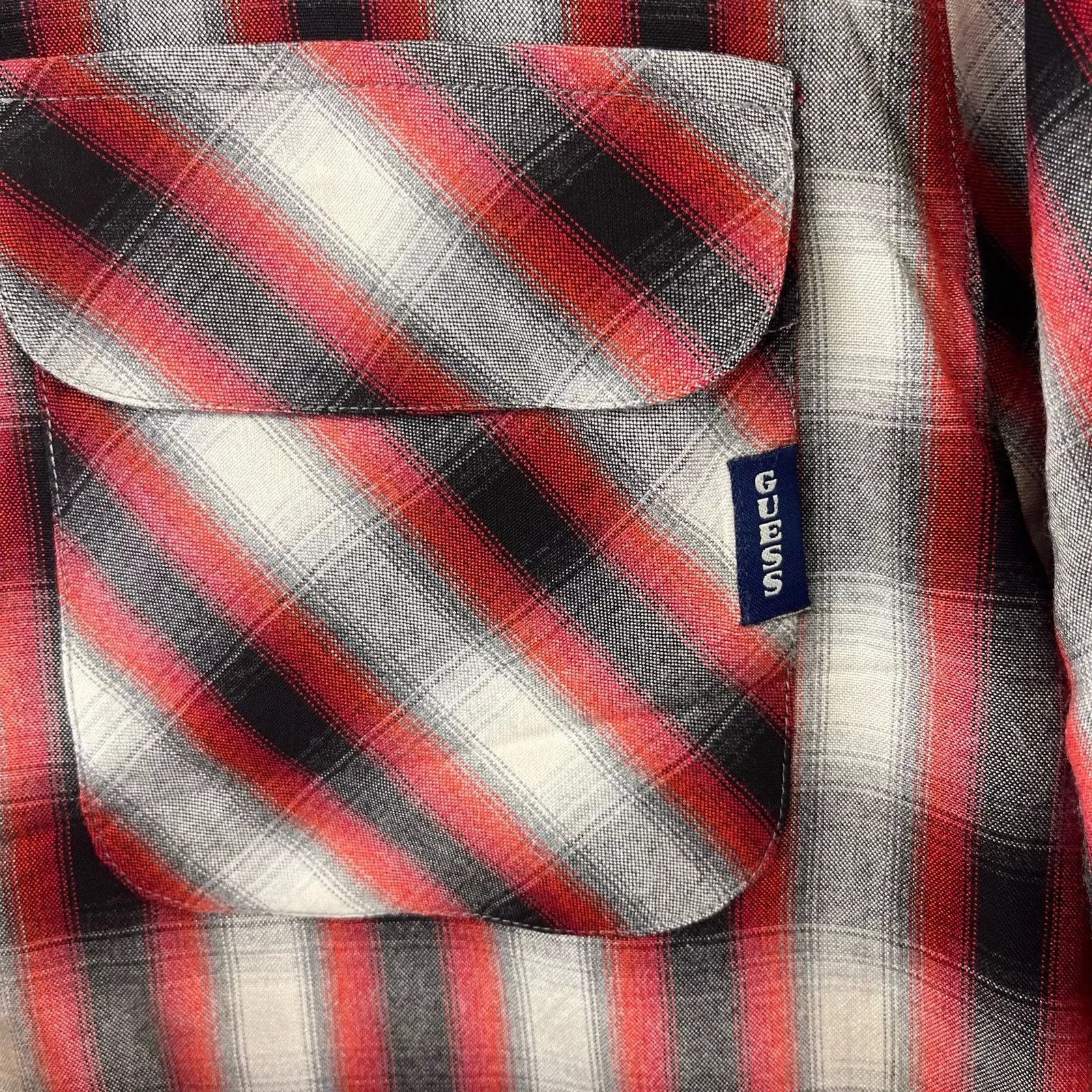 Guess Shirts Button Ups Vintage Guess Made in USA Plaid Button Down Shirt Medium Red