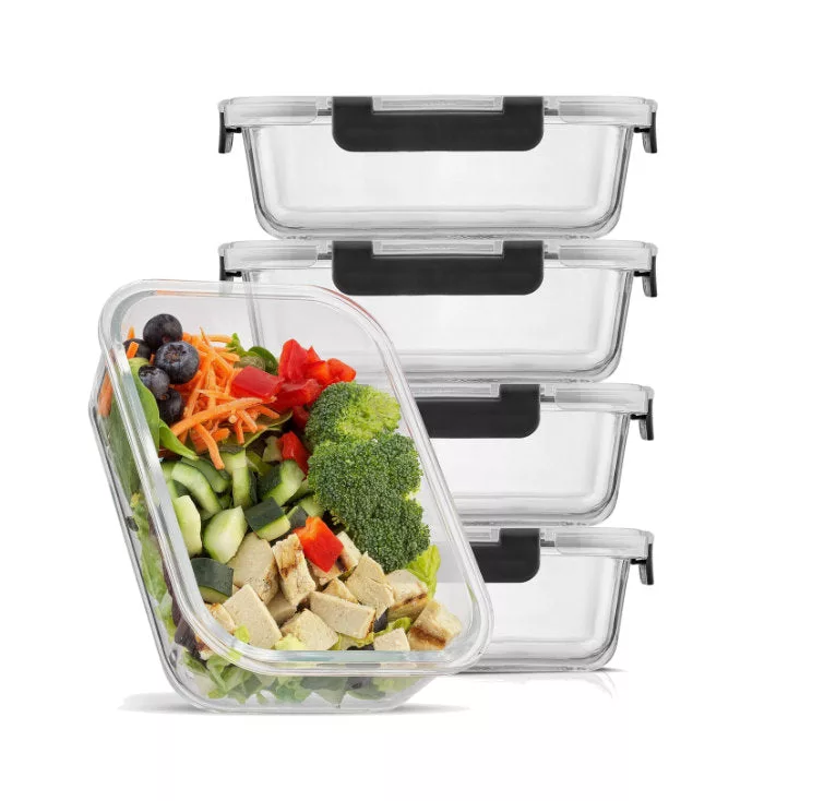 Glass Food Containers Airtight Lids 5/set Black