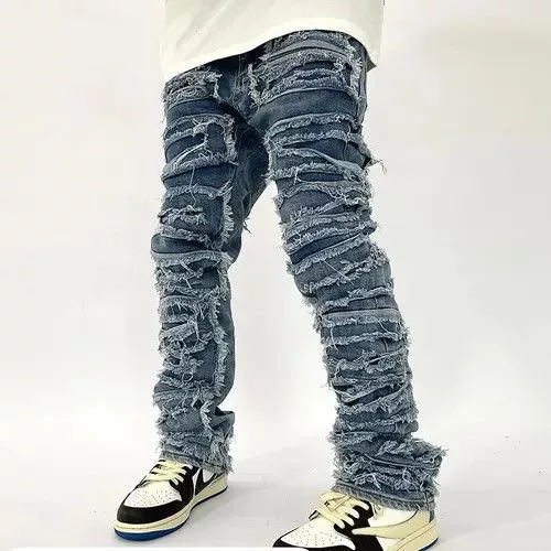 Jean Denim Hole Ripped Distressed Jeans Blue Avant-Garde