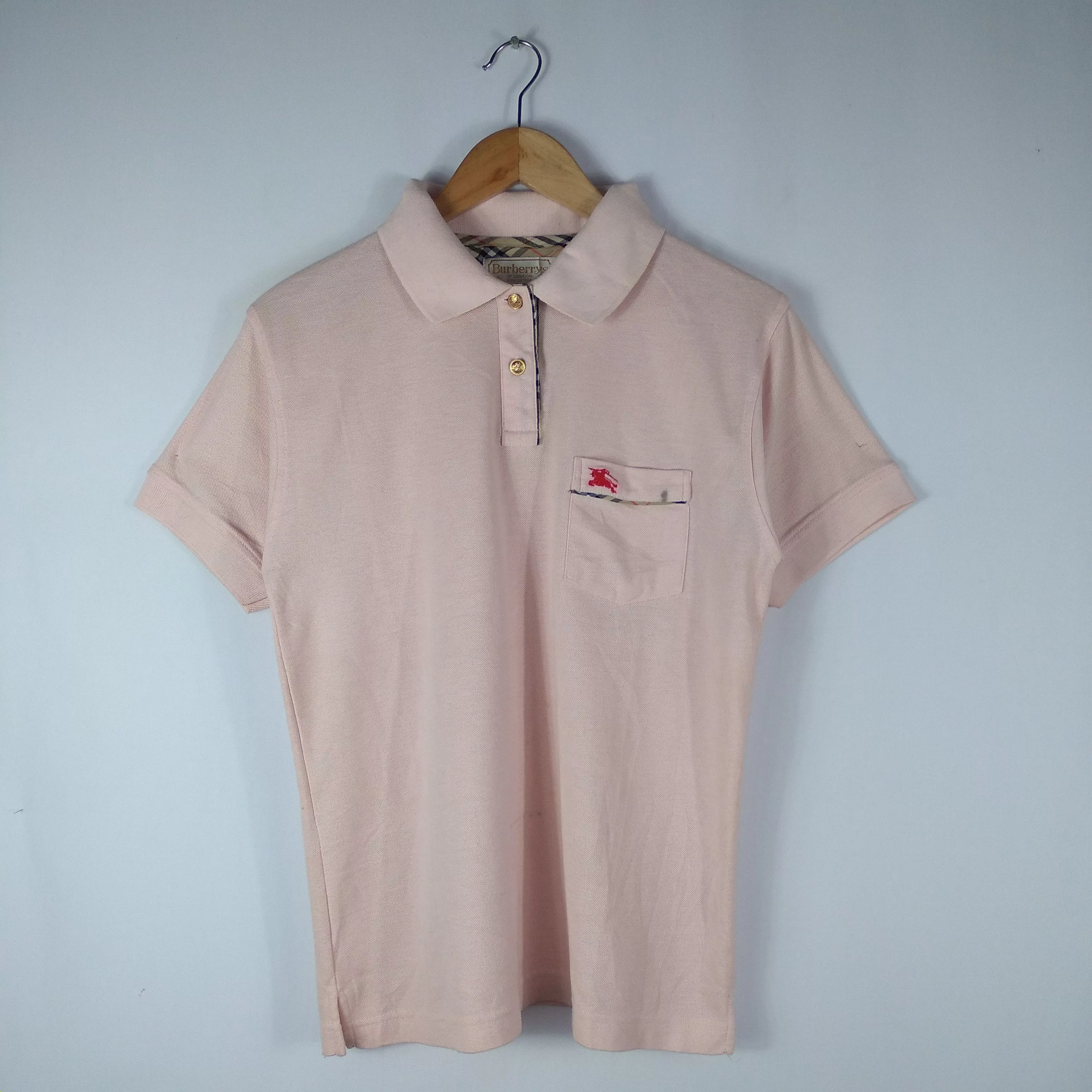 Burberry Polos Vintage 90s Burberry Single Pocket Polo Shirt Pink