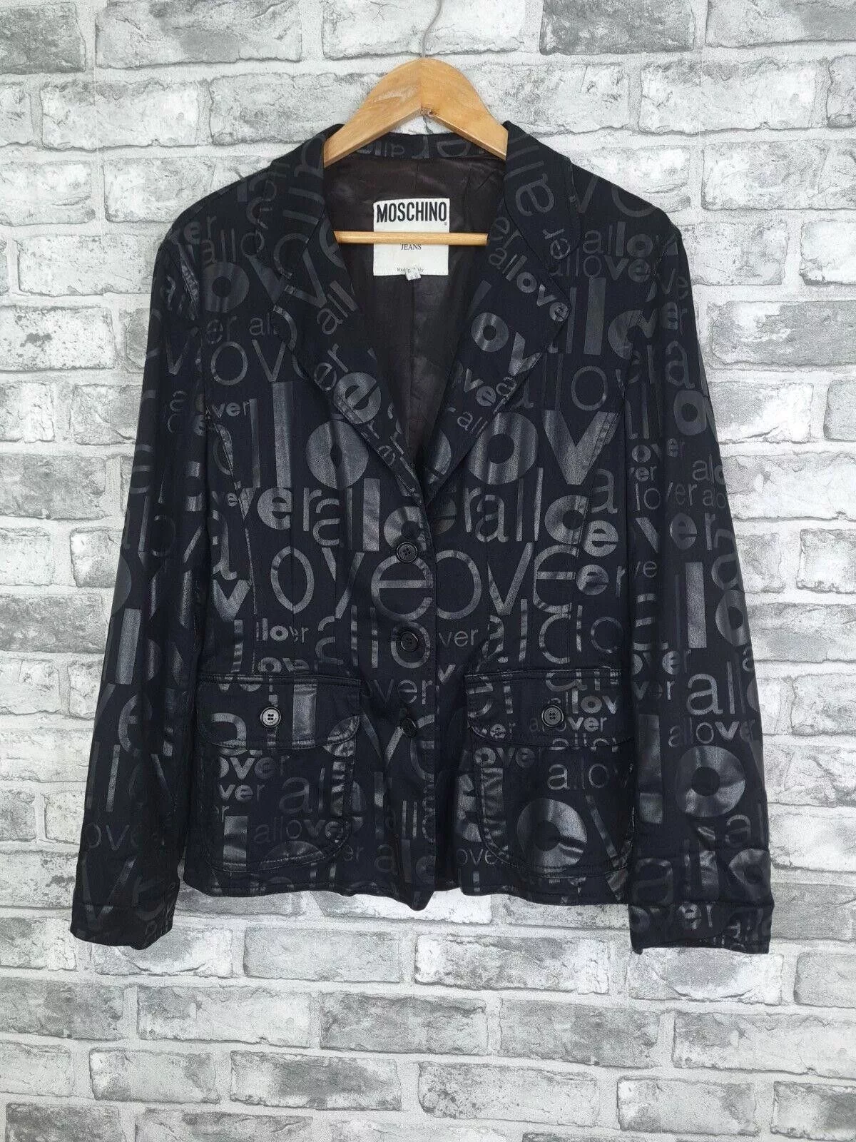 Moschino Jackets Moschino Jeans Blazer Size 16 All Over Print Vtg US 12 Black