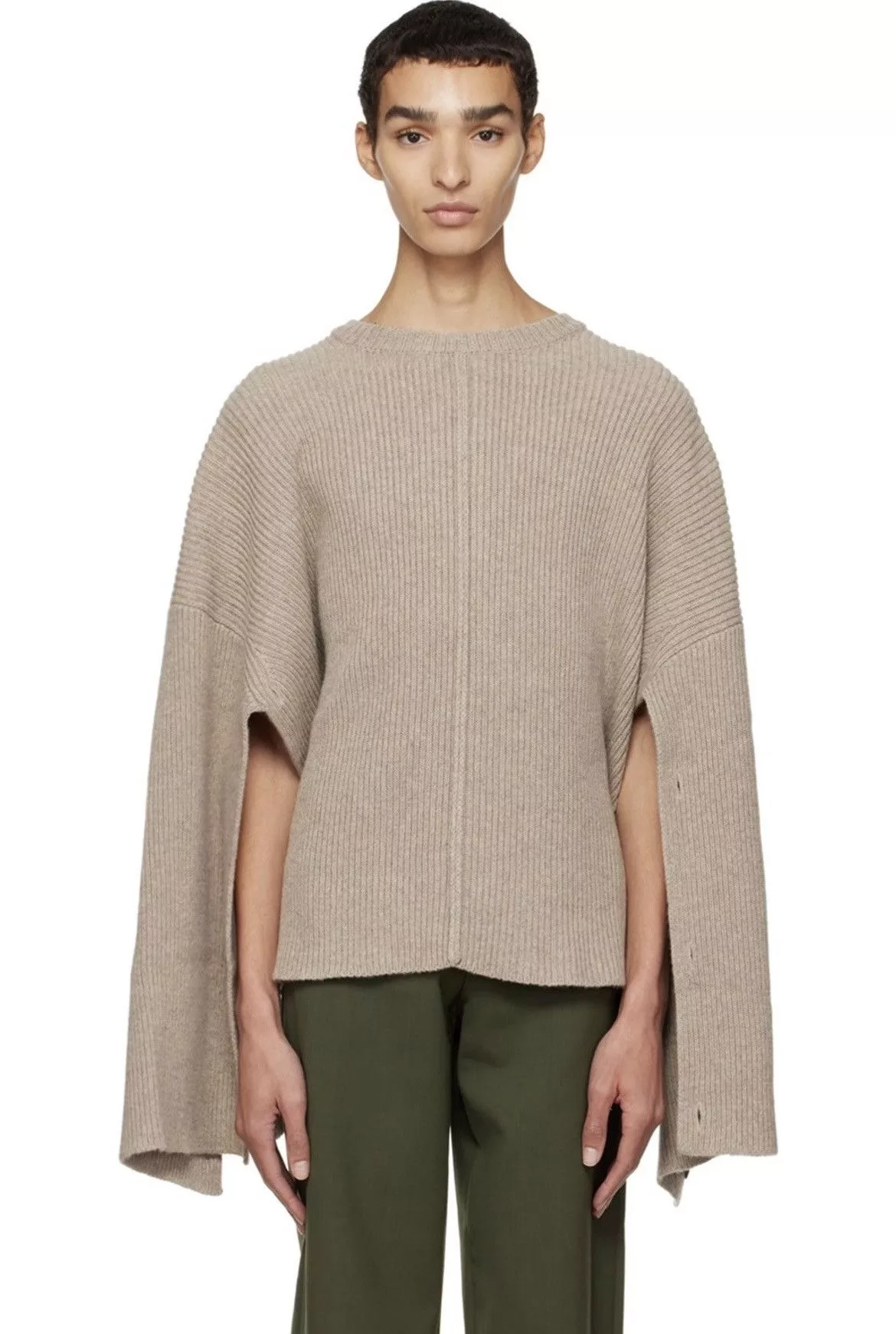 Peter Do Sweaters PETER DO - CREW NECK CAPE SWEATER - FW22 Beige