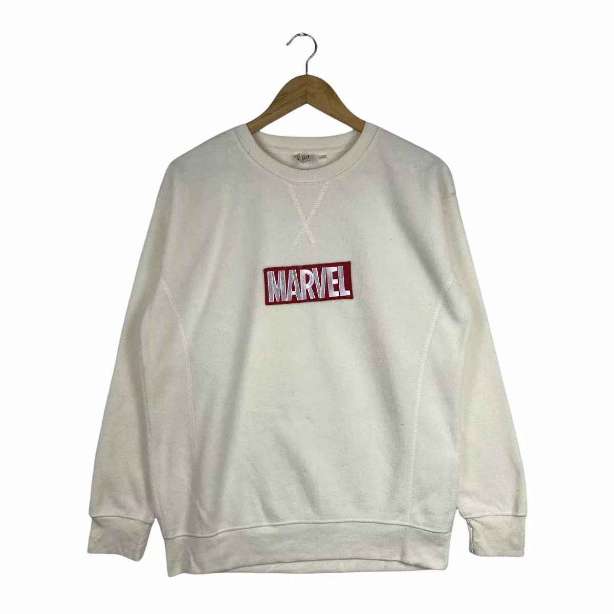 Marvel Comics Sweatshirts Hoodies MARVEL COMICS Center Logo Embroidery Fleece Sweatshirt Beige