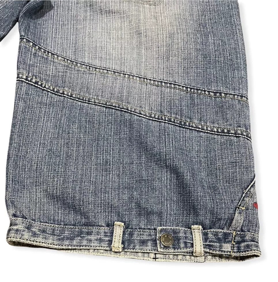Marithe + Francois Girbaud Shorts Marithe + Francois Girbaud MFG Denim Shirt Embroidery Square Iconic Logo Pocket Blue