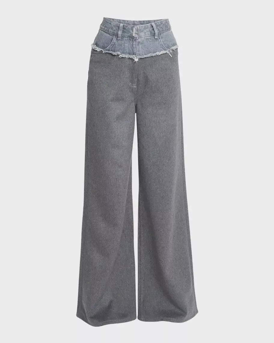 Givenchy Jeans Givenchy o1srvl11e0724 Bi-Material Wide-Leg Denim in Dark Grey Gray