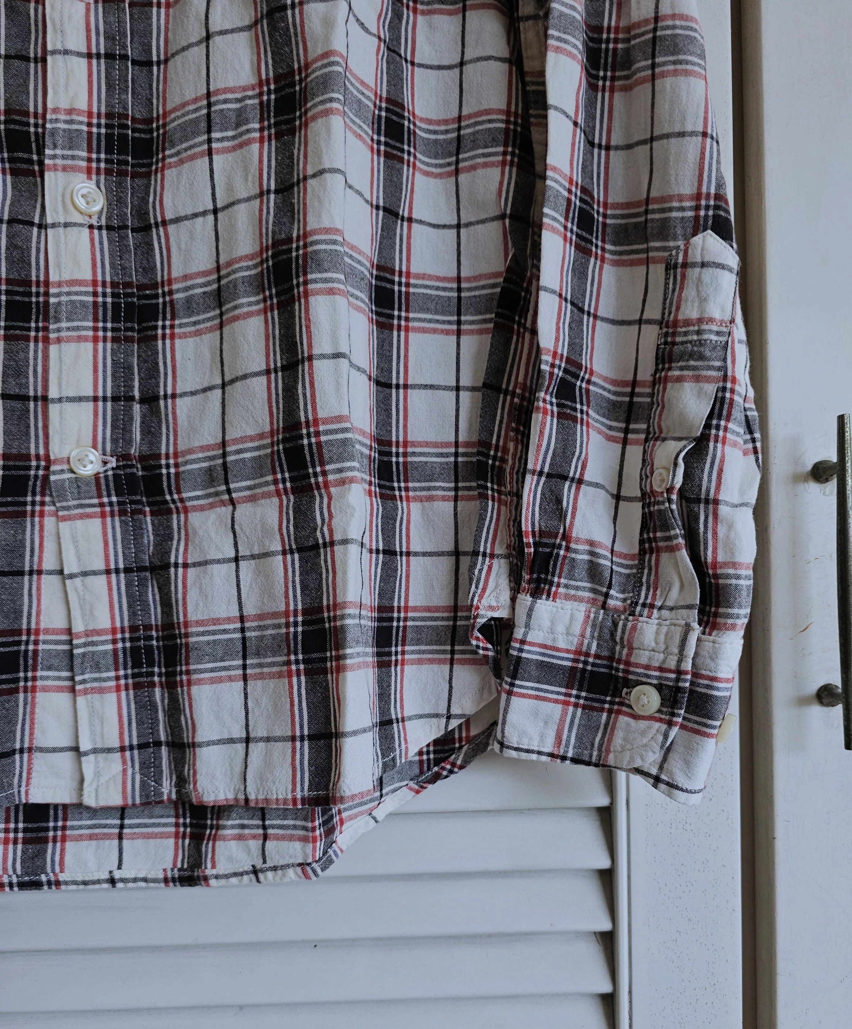 Sugar Cane Shirts Button Ups Sugar Cane Long Sleeve White Checkered