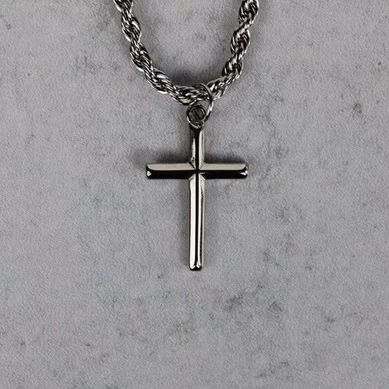 Jewelry Jewelry Watches Jewelry Silver Cross Pendant Chain Necklace 3mm Rope Streetwear