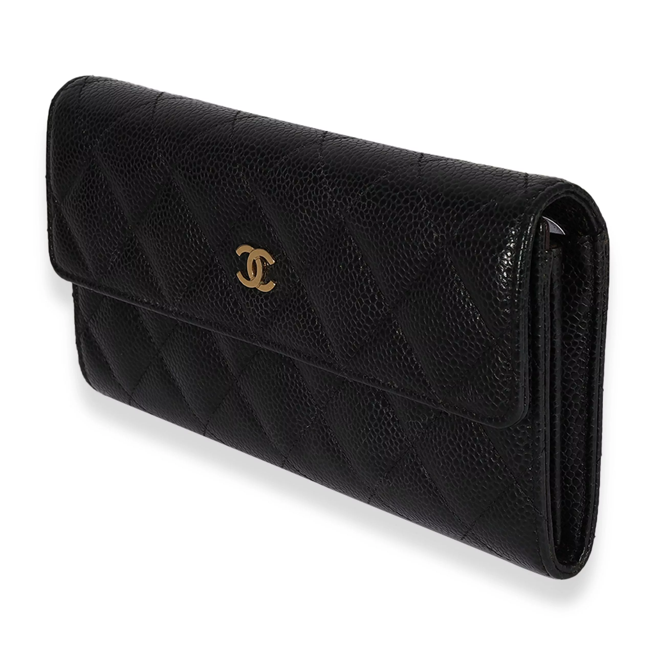 Chanel Rings Chanel Black Quilted Caviar Long Flap Wallet