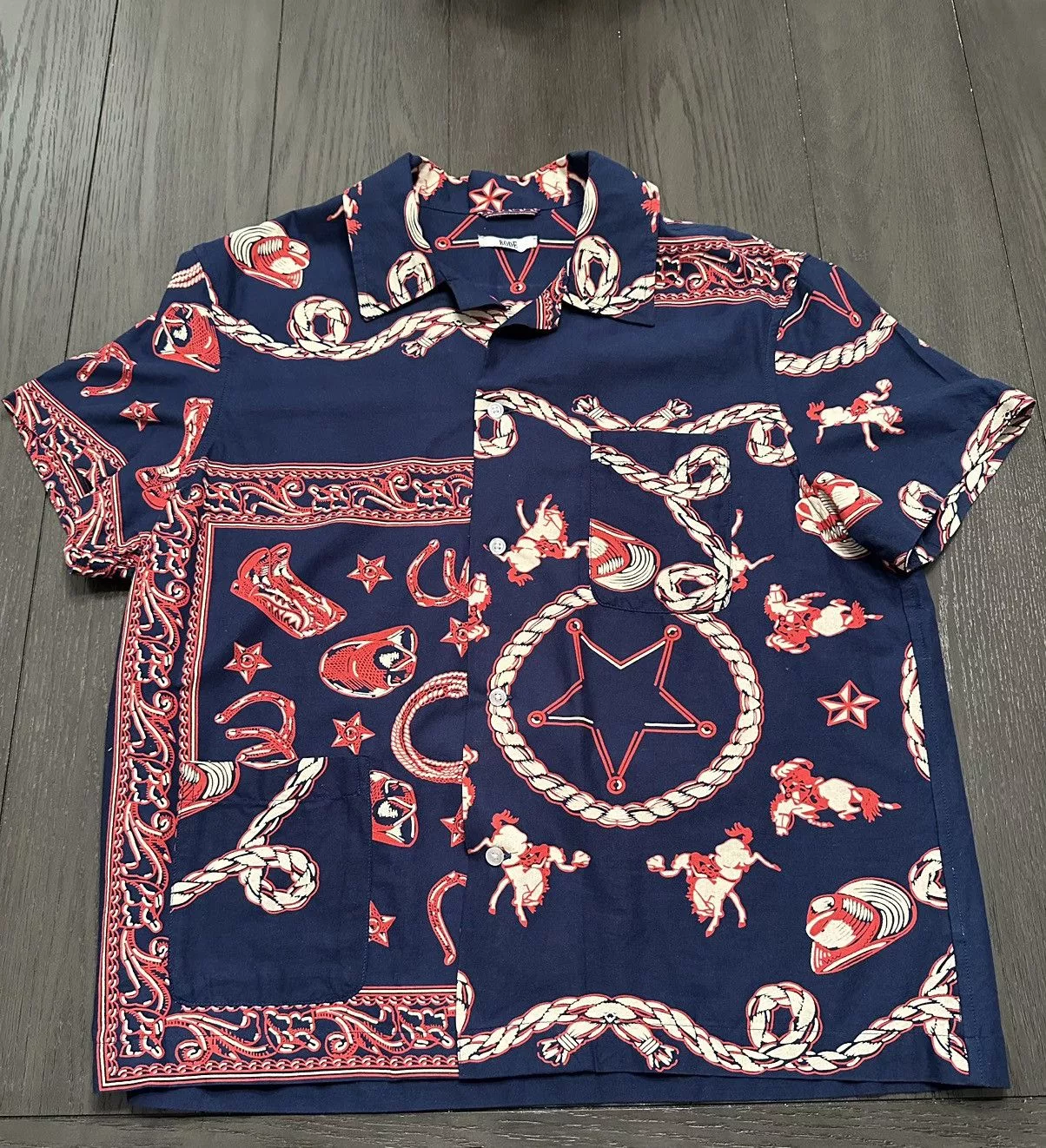 Bode Shirts Button Ups Bode Western Cowboy Themed Button up Blue