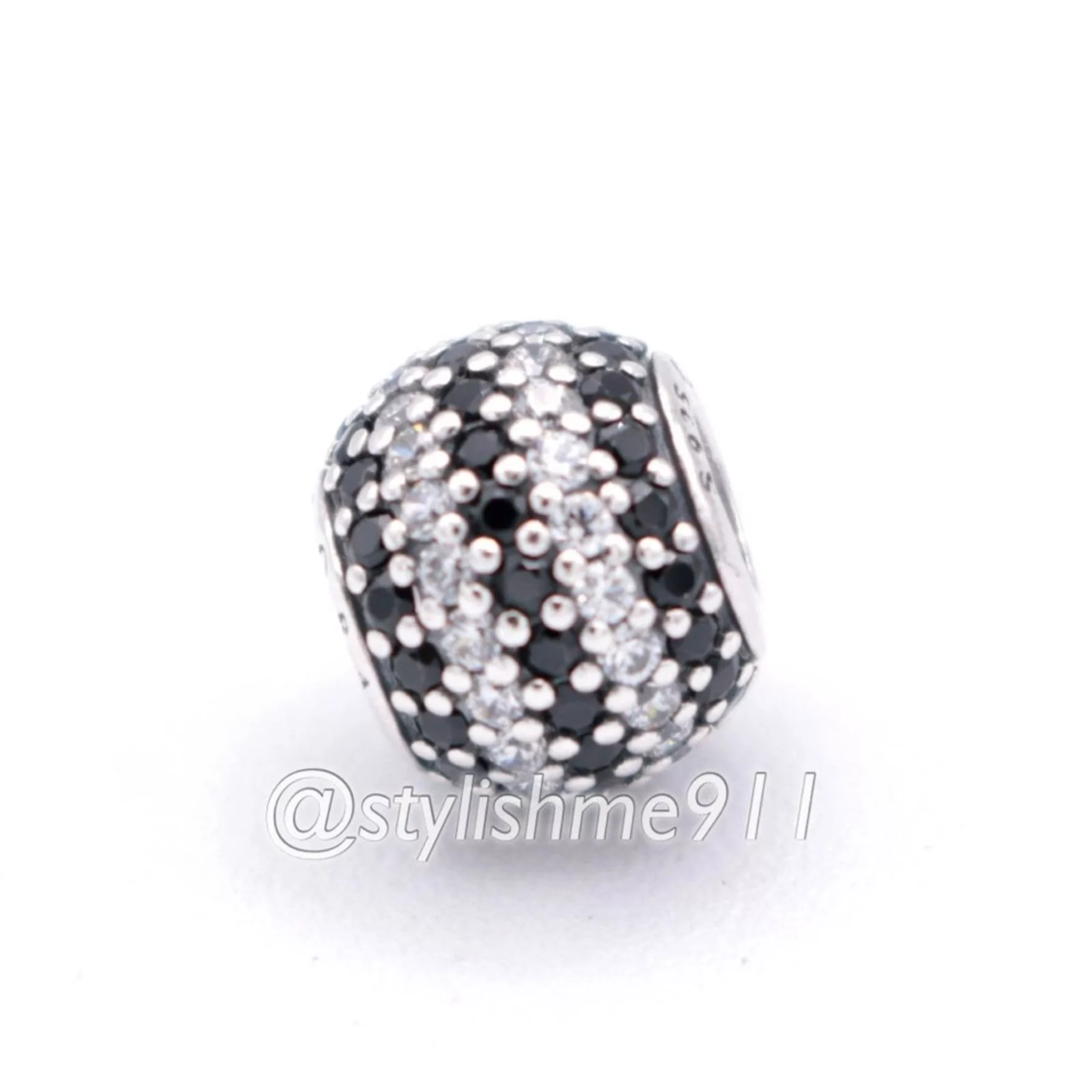 pandora Charms Authentic PANDORA Black Nautical Pave Lights Charm Silver