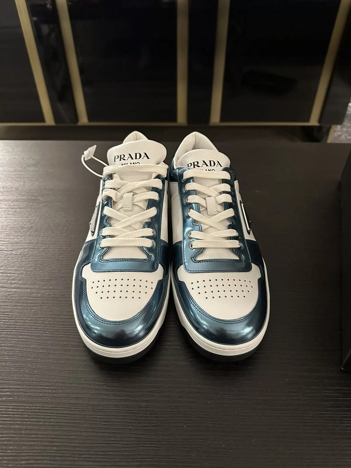 Prada Low Top Sneakers Prada Downtown Leather Sneakers Rare Metallic Blue! Size 9