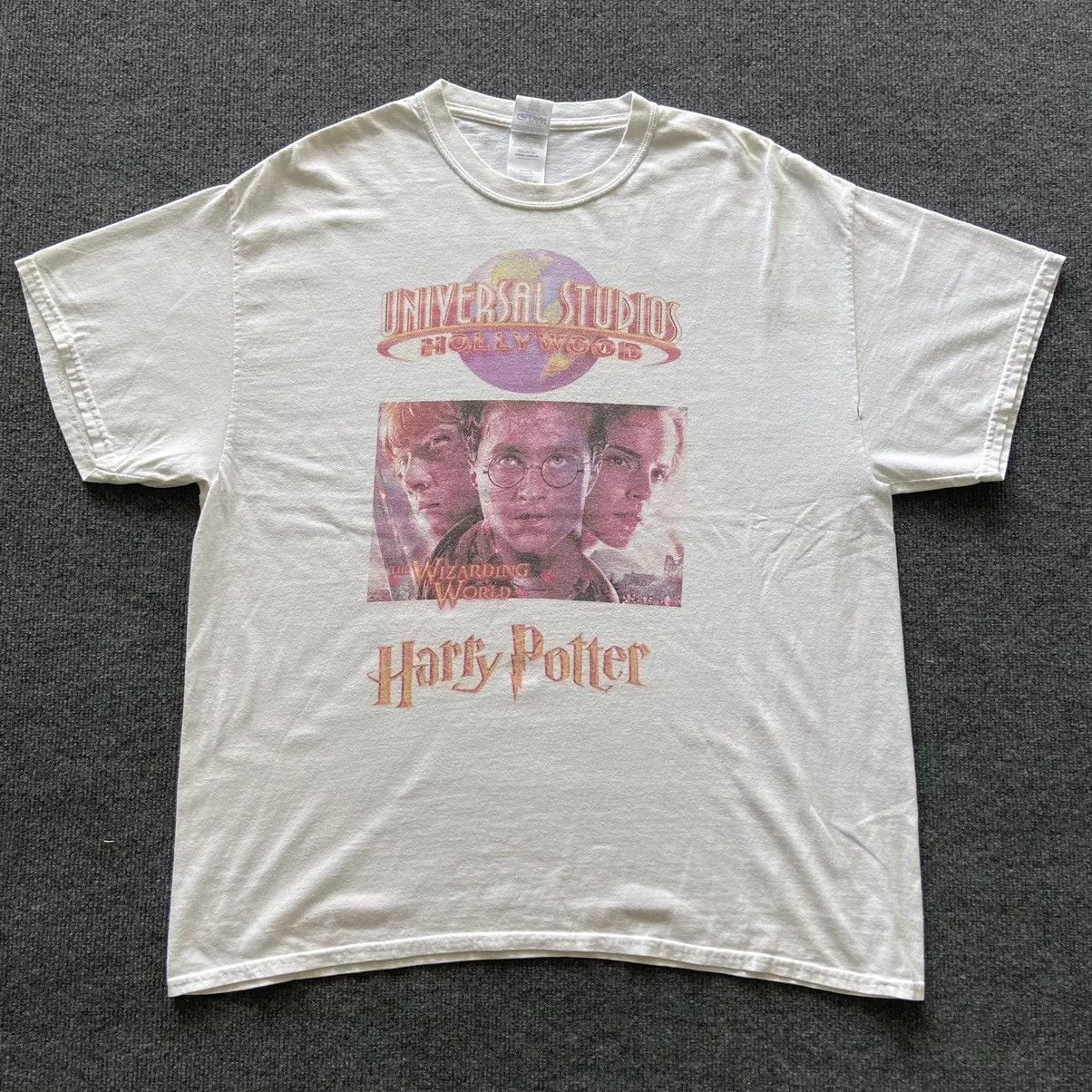 Universal Studios Short Sleeve T Shirts Universal Studios × Vintage Harry Potter American Fantasy Movie T-shirt White
