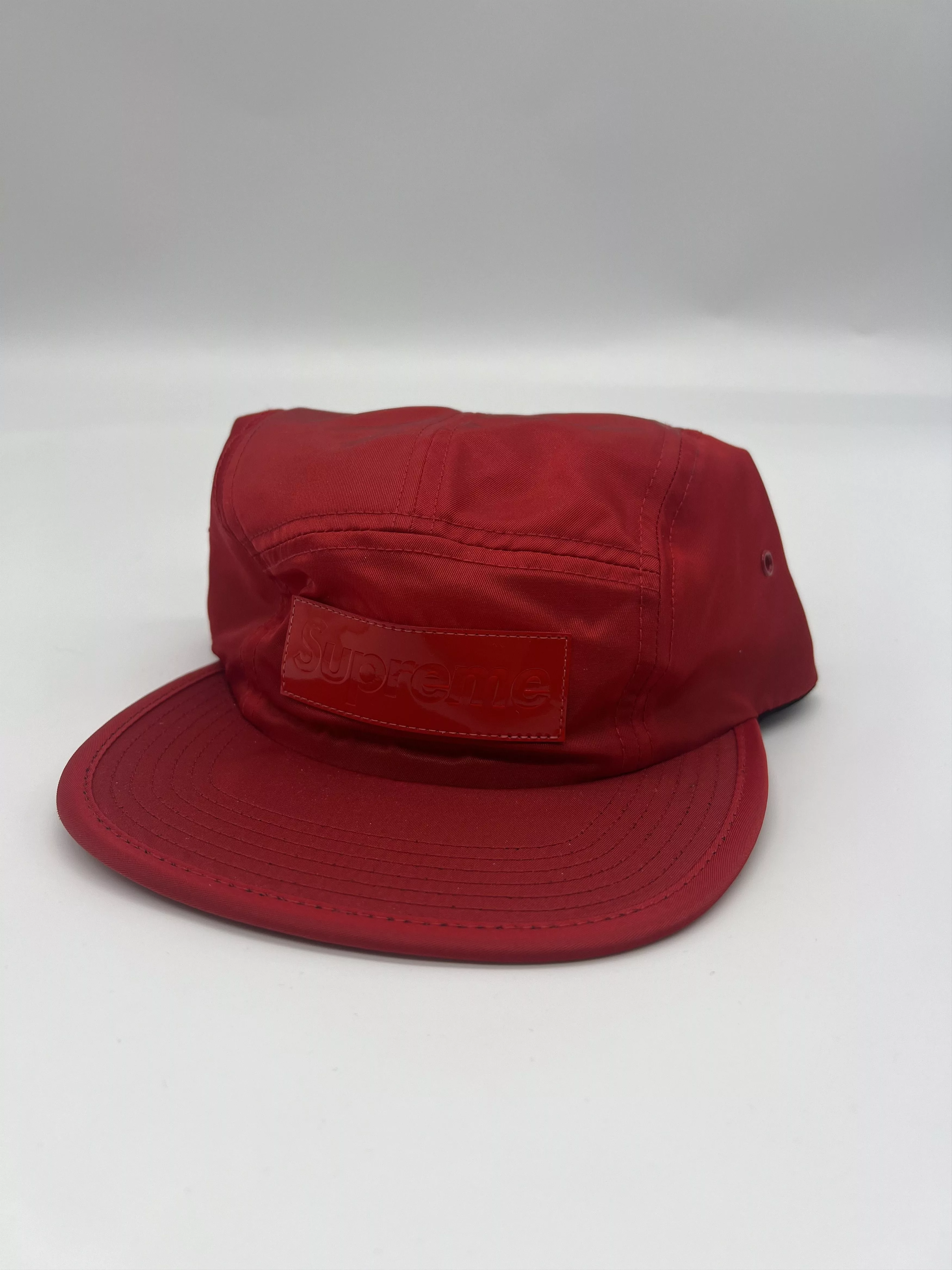 Supreme Hats Supreme Patent Leather Patch Camp Cap Red