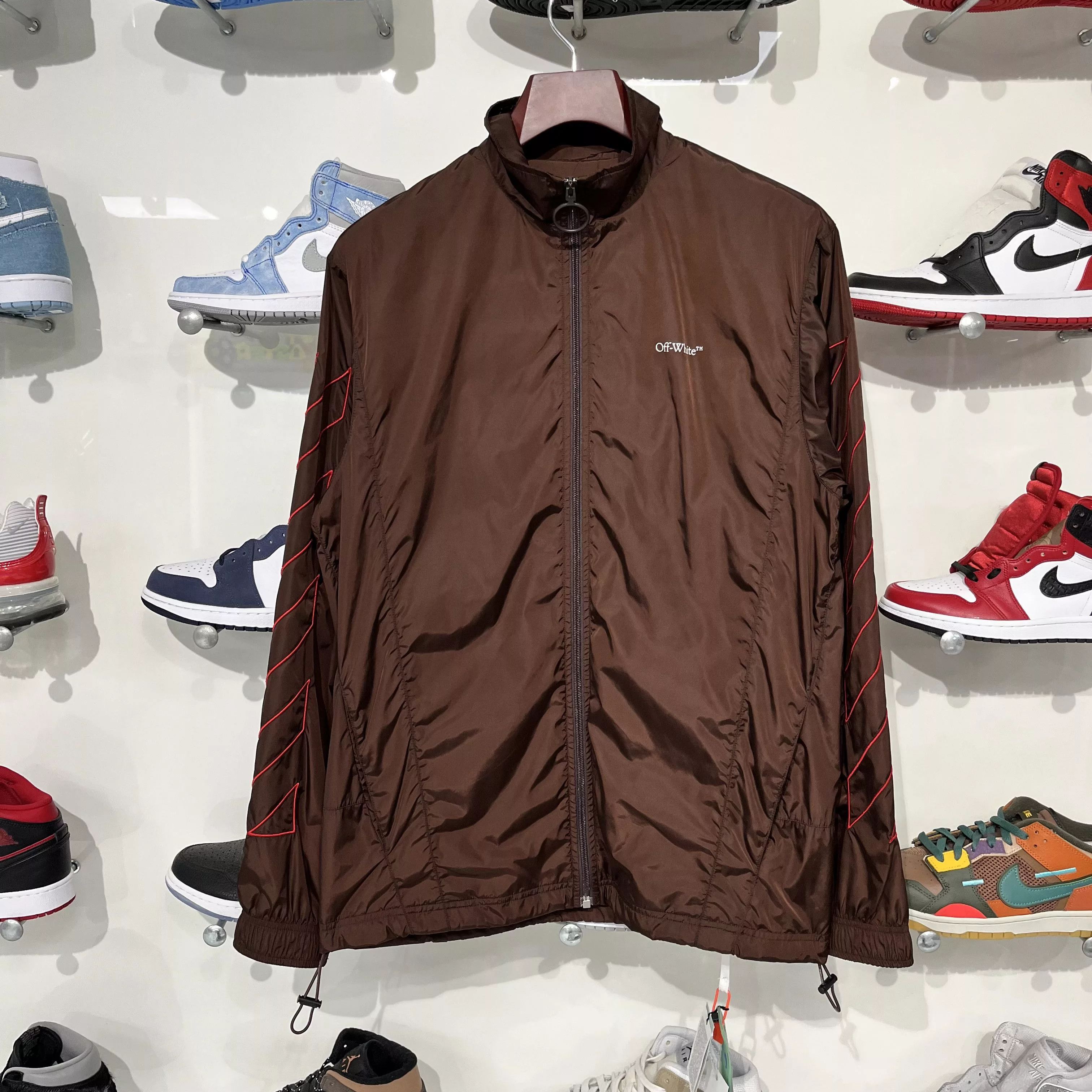 Off-White Light Jackets Off-White Off White Zip Up Funnel Jacket Brown/Red