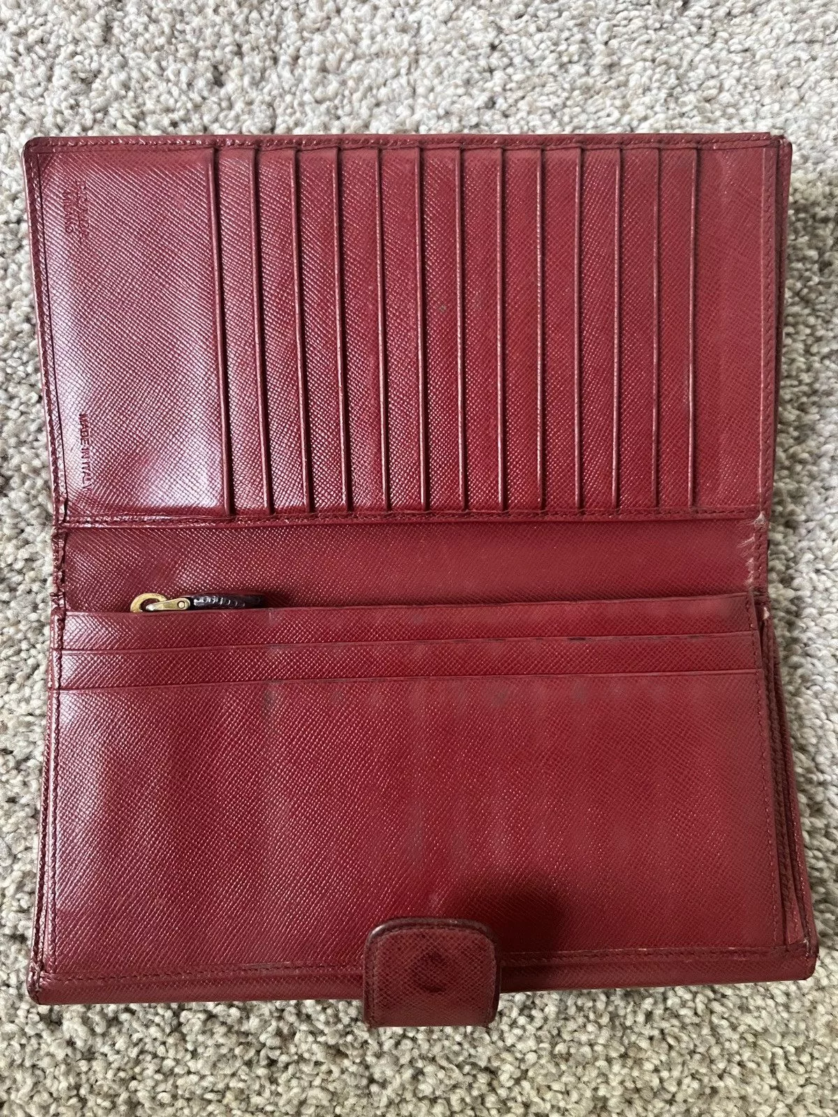 Prada Wallets Prada Fuocco Saffiano Metal Leather Long Flap Wallet Red