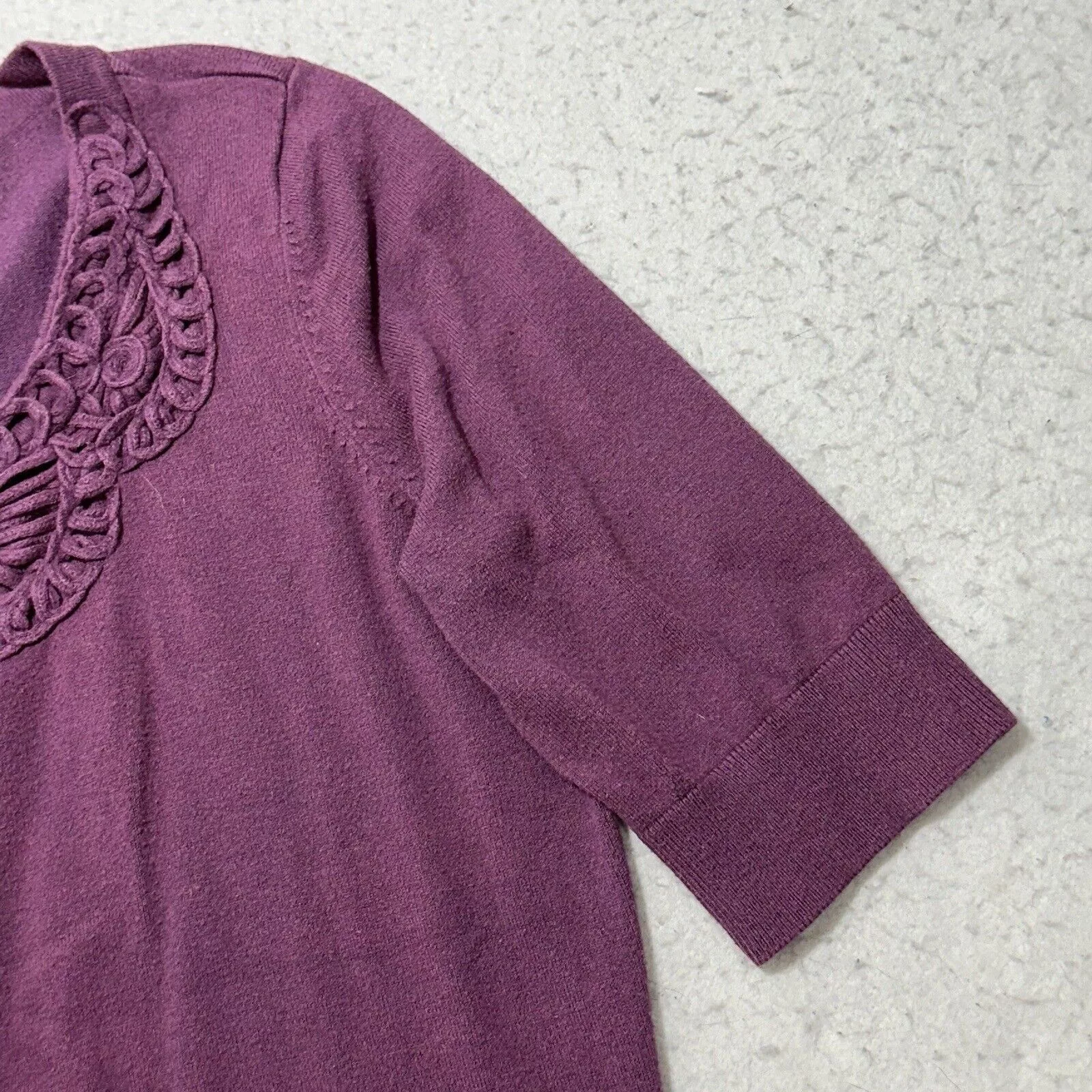 Other Sweaters Other Halogen Medium Snap Button Front Cardigan Emroidery Sweater Purple