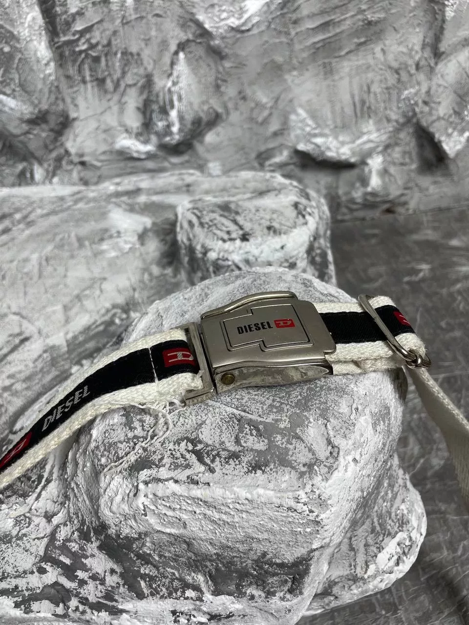 Diesel Belts Diesel × Vintage Diesel Metal Plaque Vintage Cotton Belt Y2K White Streetwear