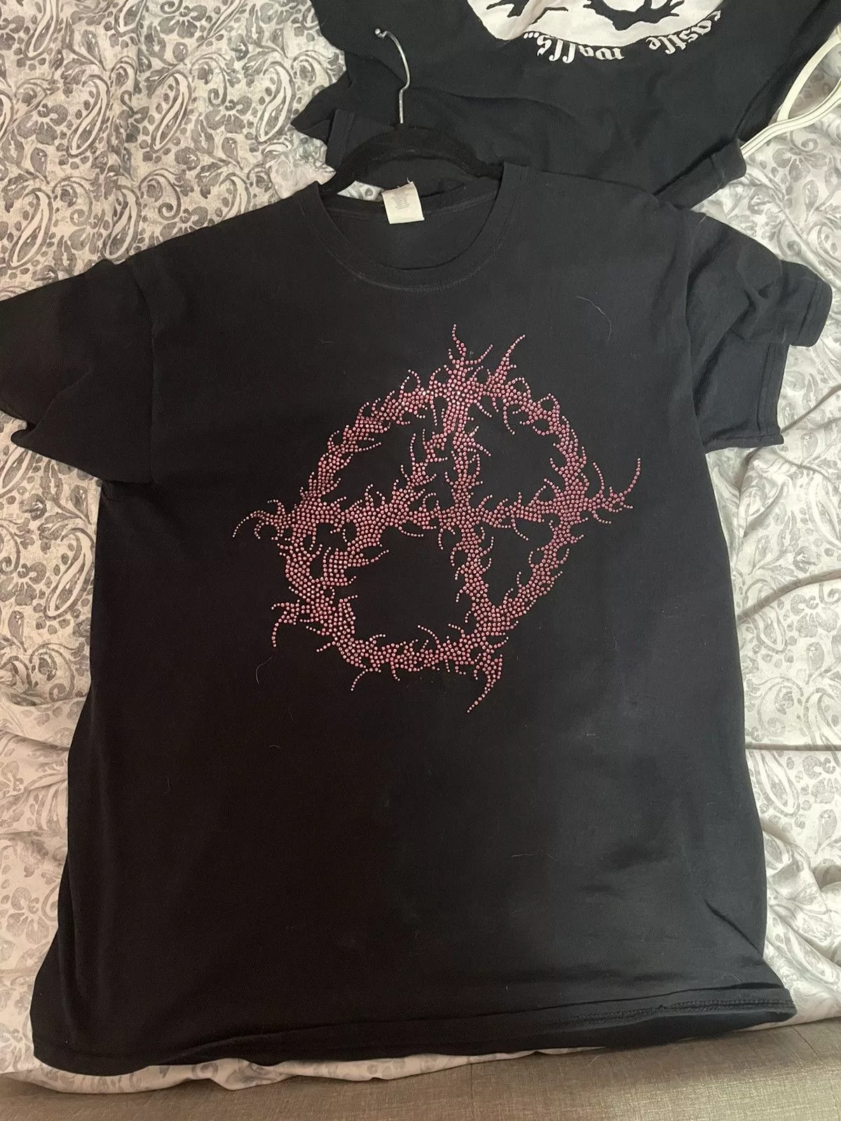 Lil Peep Short Sleeve T Shirts Lil Peep LiL TRACY ANARCHY RHINESTONE TEE Black