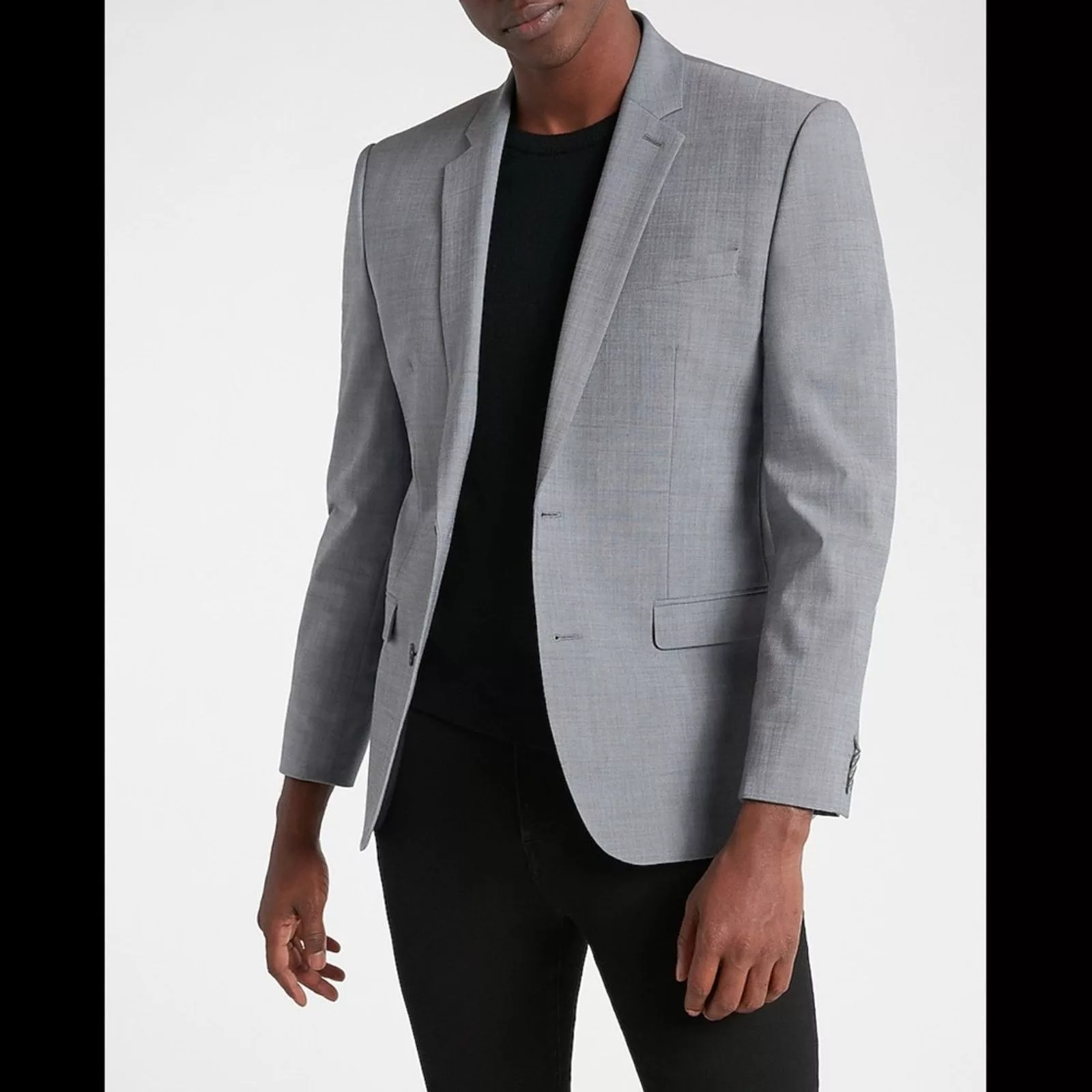Express Blazers Express Classic Solid Gray Wool-Blend Suit Jacket