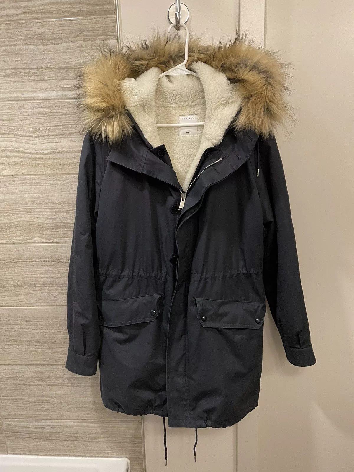 Sandro Heavy Coats Sandro Navy Blue Heavy Coat